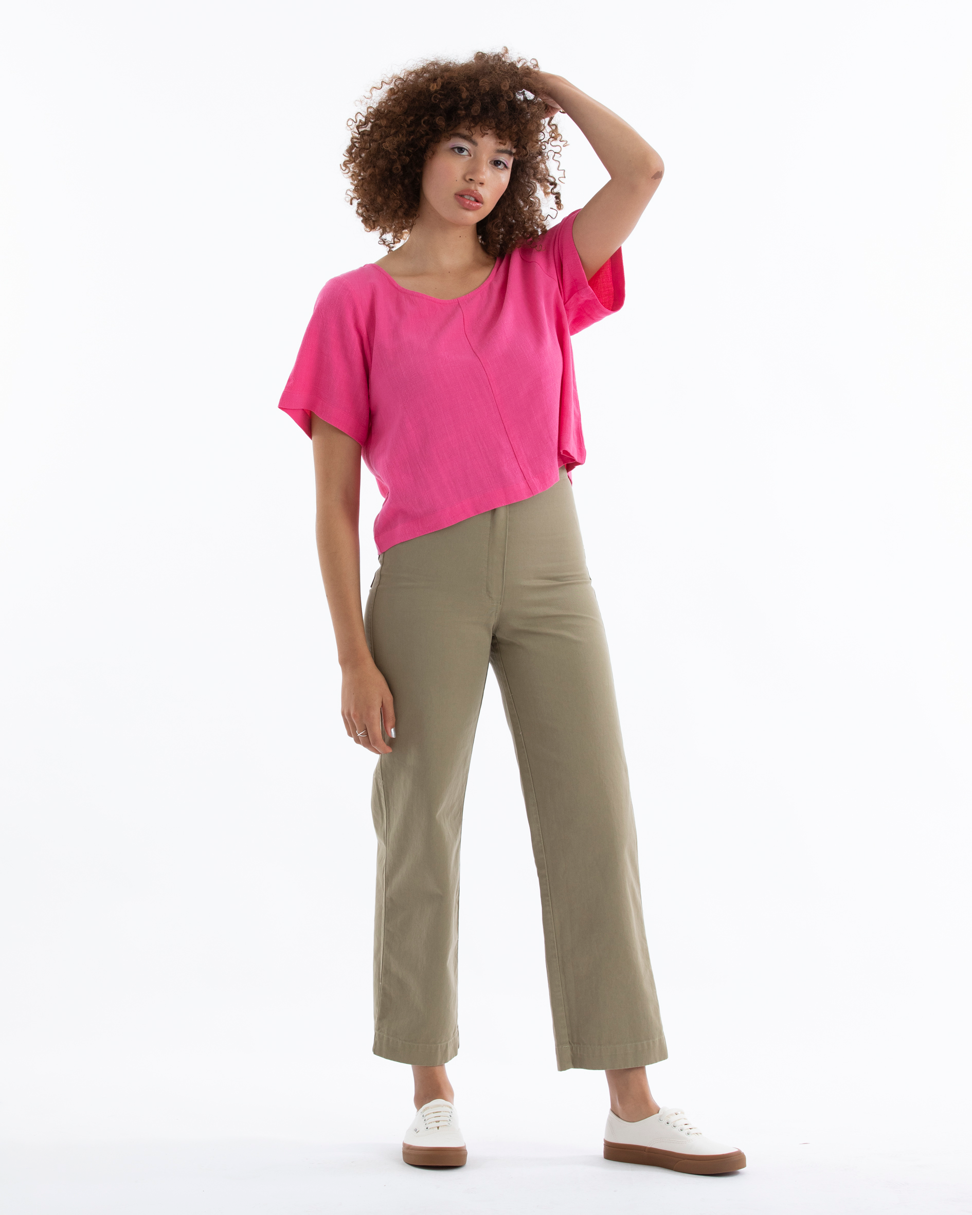 SAMPLE - COTTON FLY FRONT PANT W/ POCKETS - KHAKI