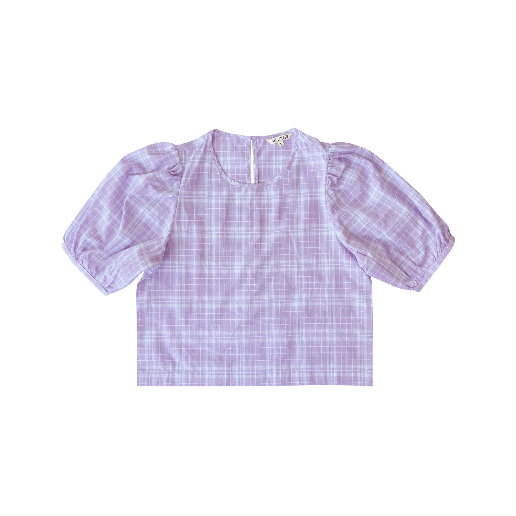 PUFF SLEEVE TOP - LILAC PLAID