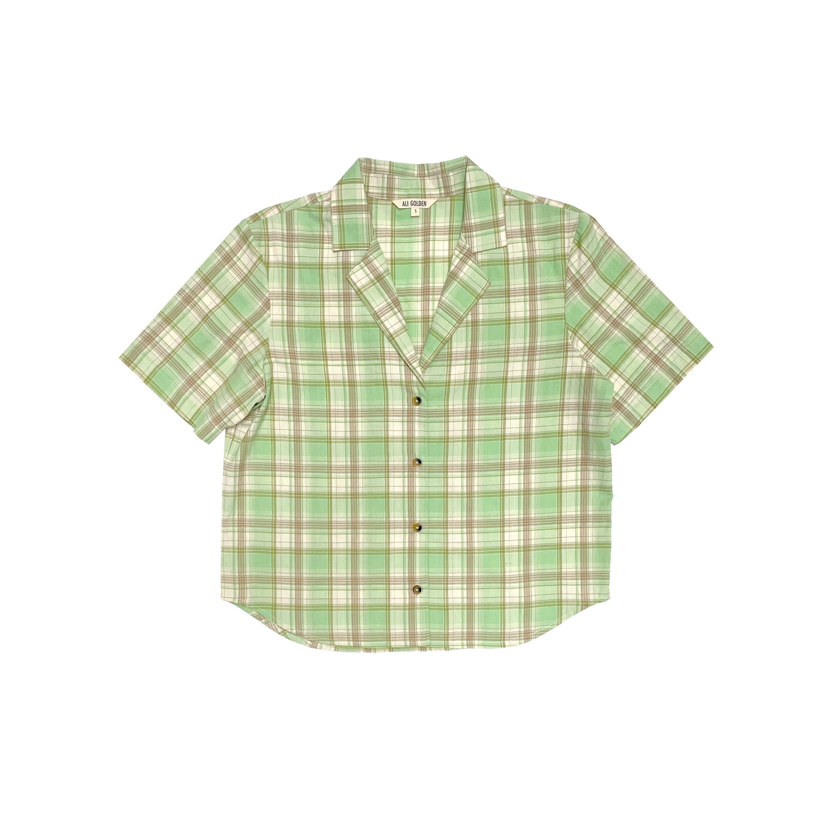 NOTCH COLLAR TOP - LIME PLAID
