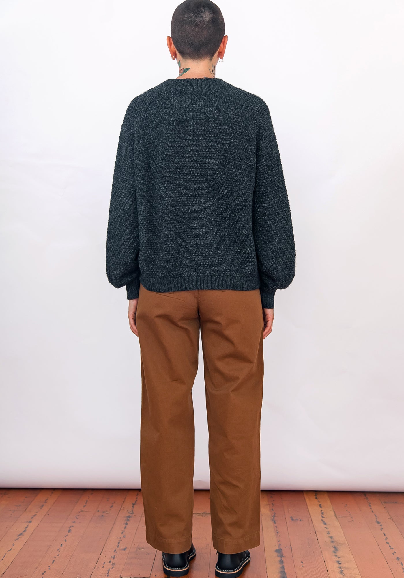 SAMPLE - ALPACA BLEND PULLOVER W/ BELL SLEEVES - CHARCOAL MELANGE
