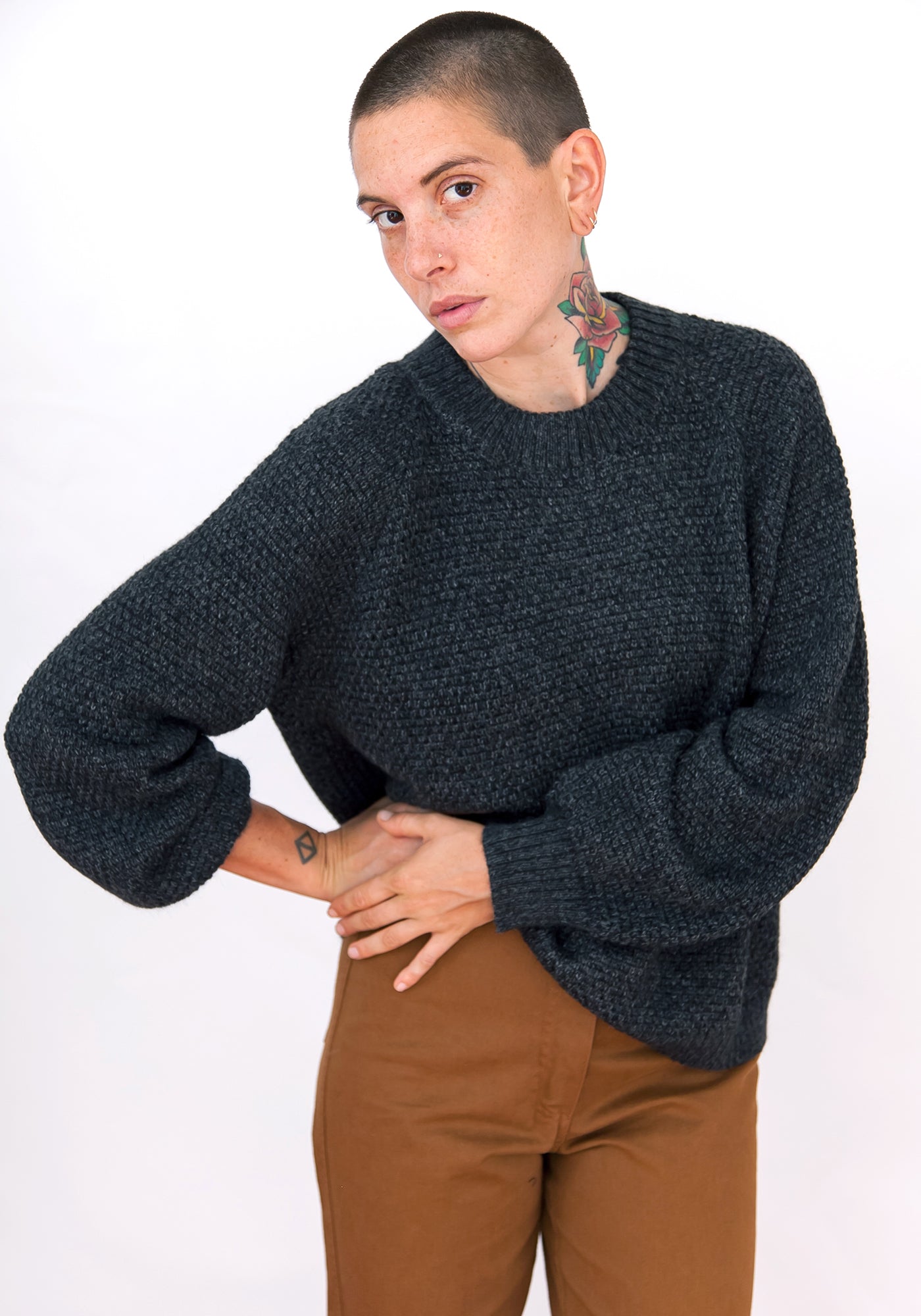 SAMPLE - ALPACA BLEND PULLOVER W/ BELL SLEEVES - CHARCOAL MELANGE