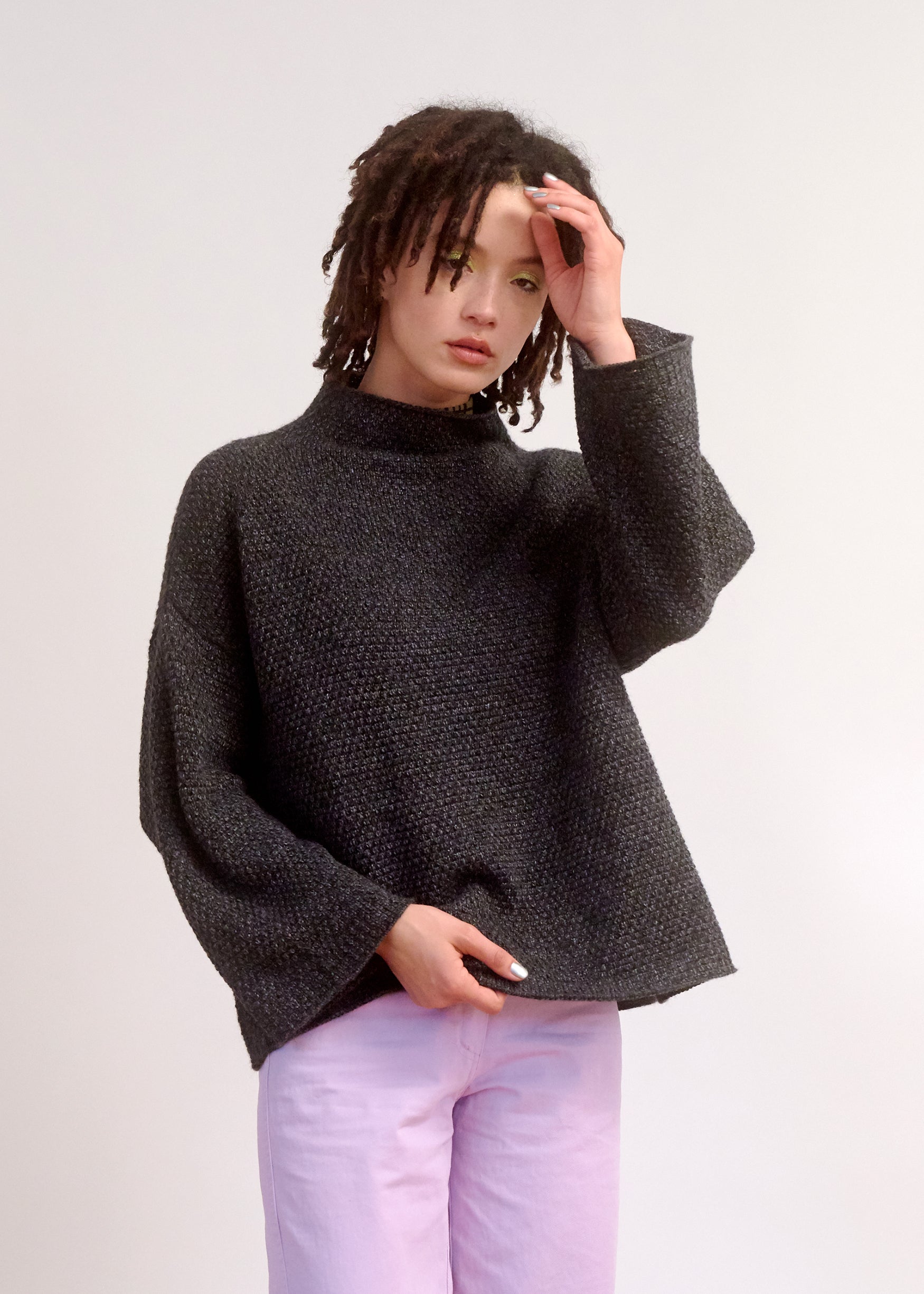 SAMPLE - ALPACA BLEND MOCK TURTLENECK - CHARCOAL MELANGE