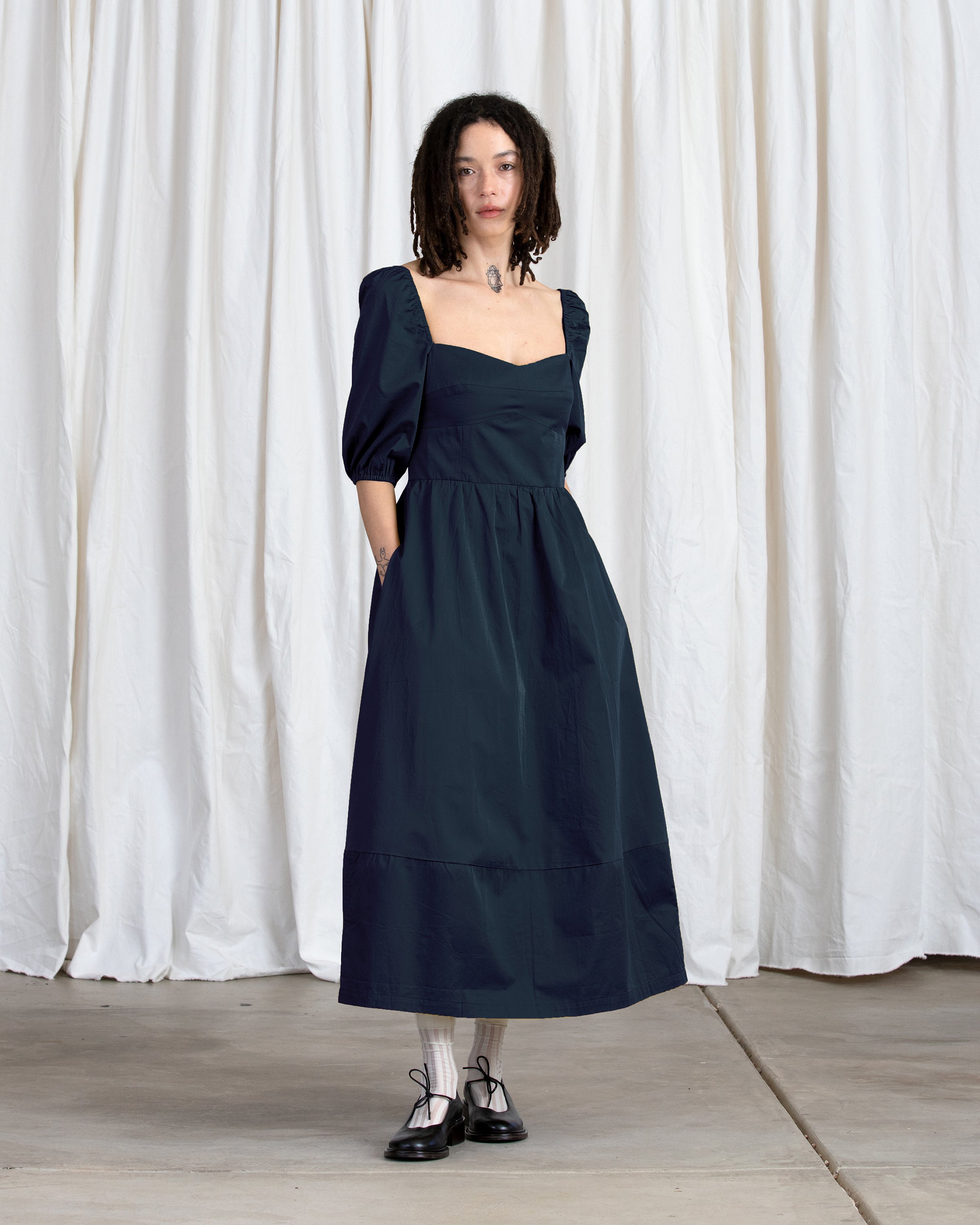 SAMPLE - SWEETHEART MIDI DRESS - FADED NAVY