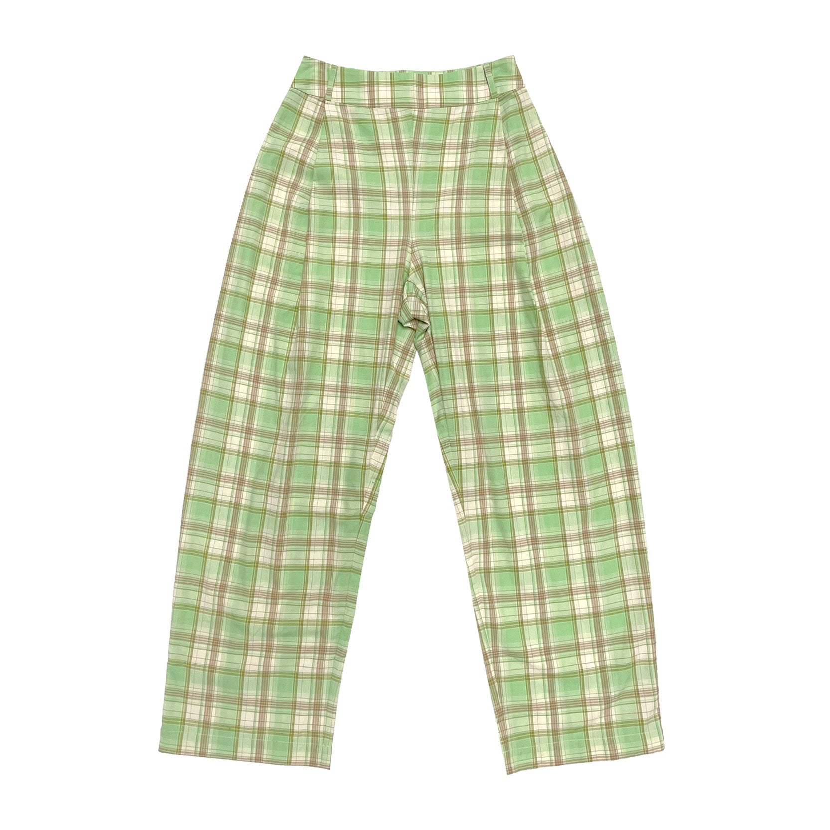 PLEATED PANT - LIME PLAID