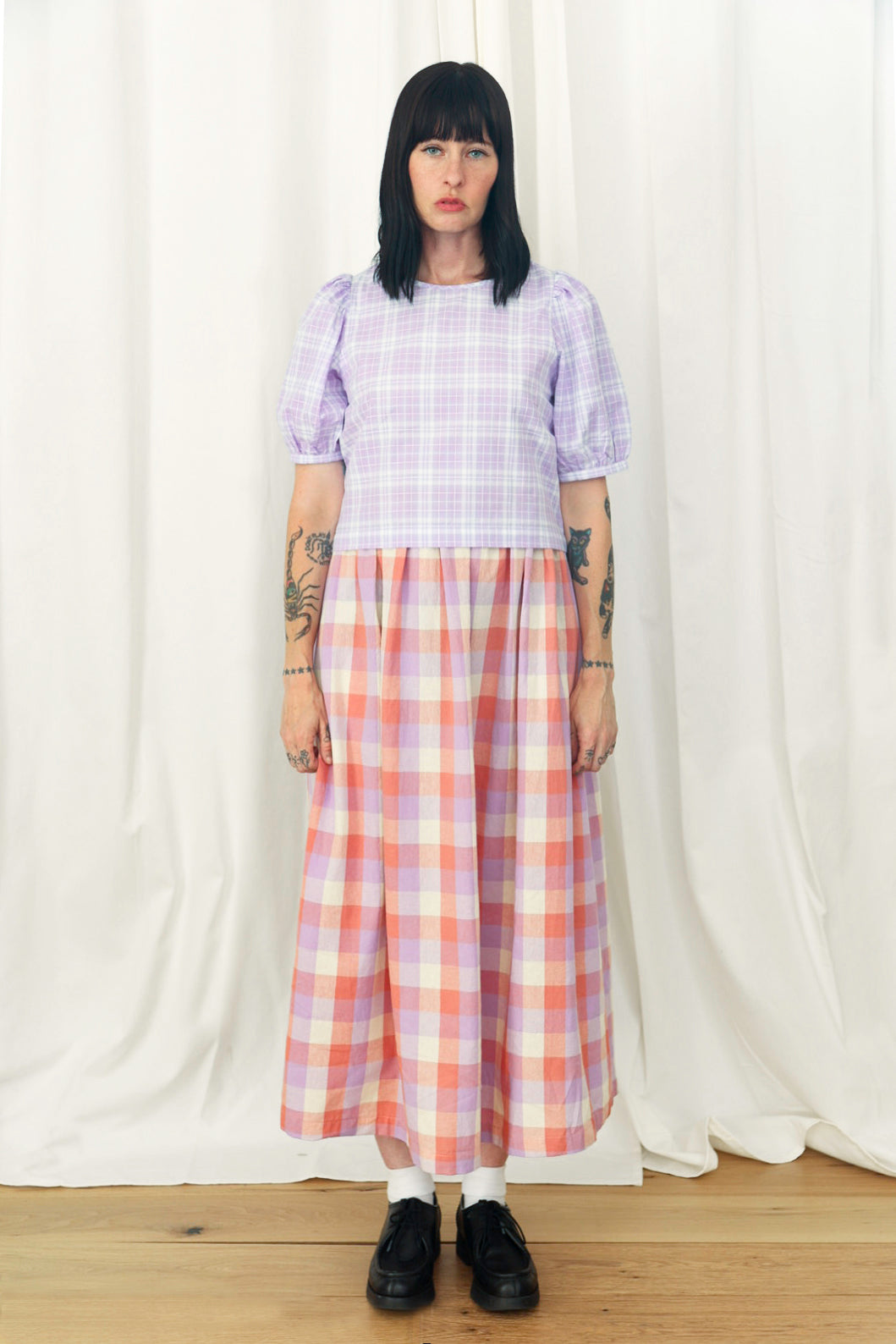 PUFF SLEEVE TOP - LILAC PLAID