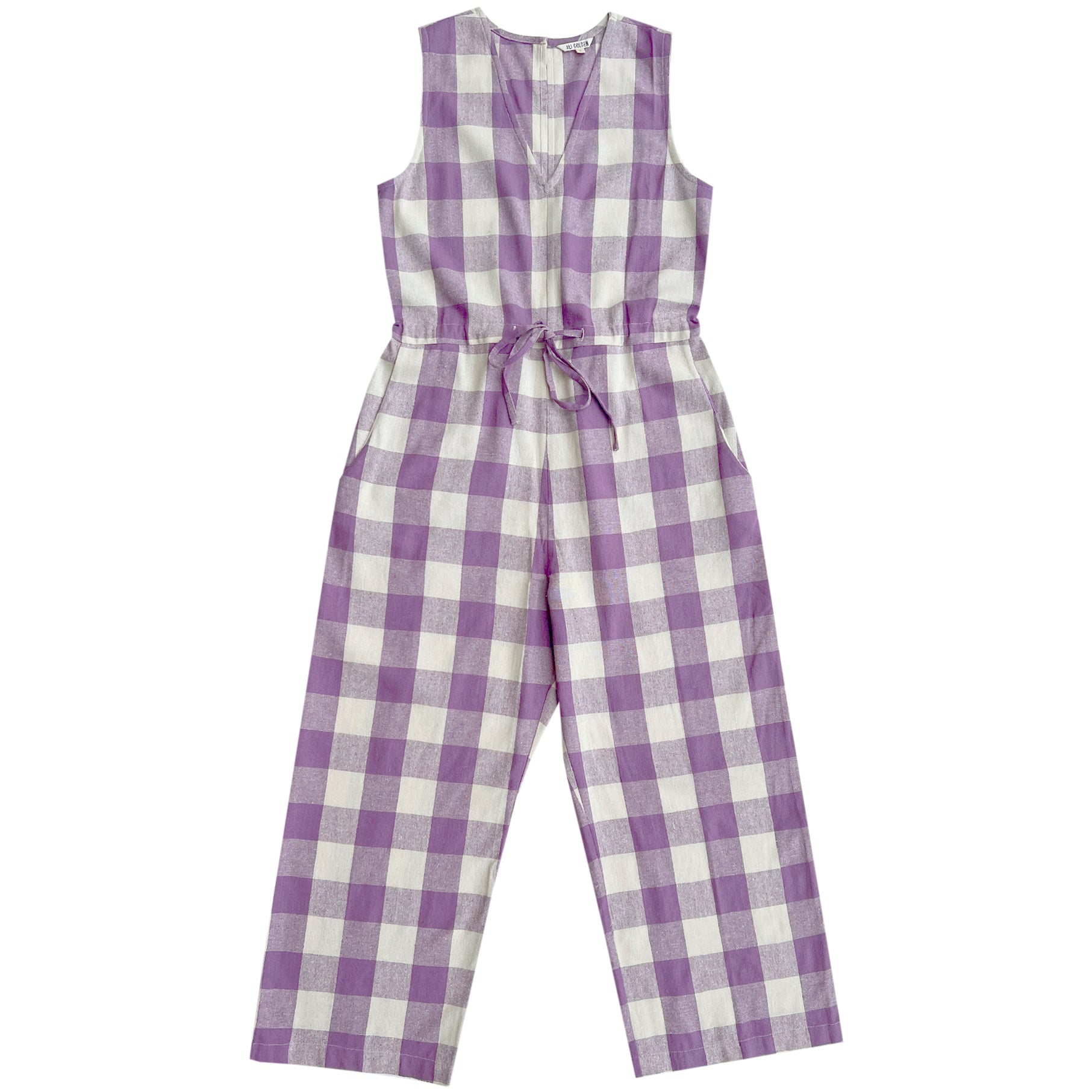 SAMPLE - SILK SLIT-BACK JUMPER - LILAC/BONE PLAID