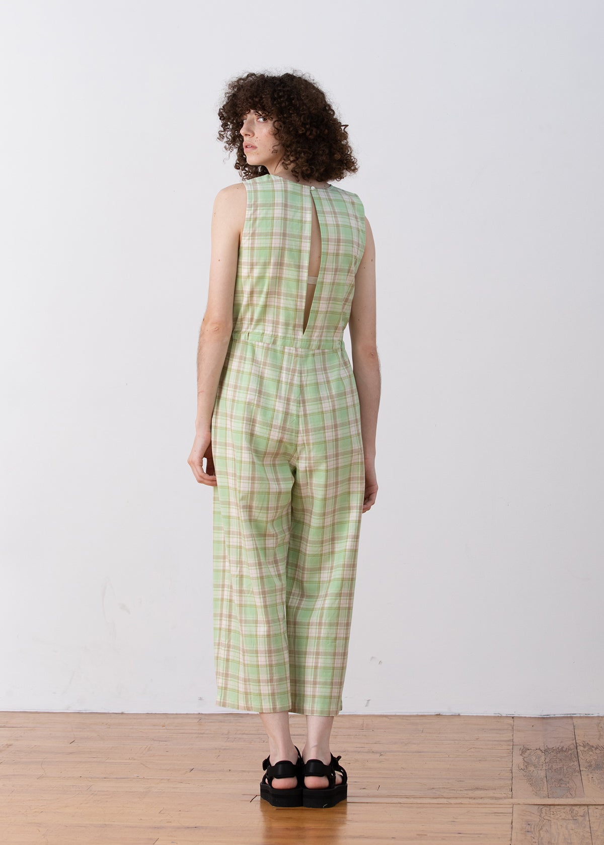 COTTON SLIT-BACK JUMPER - LIME PLAID