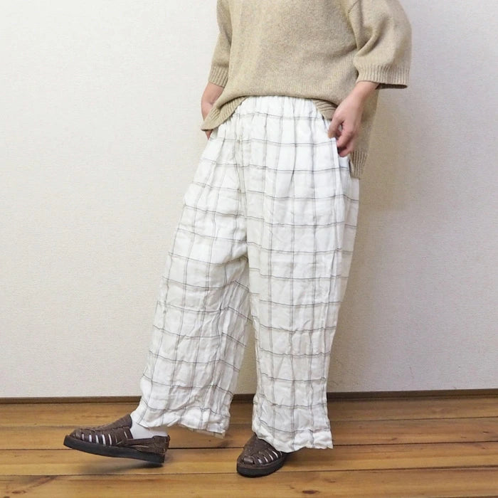 LINEN CHECK PANT - ECRU