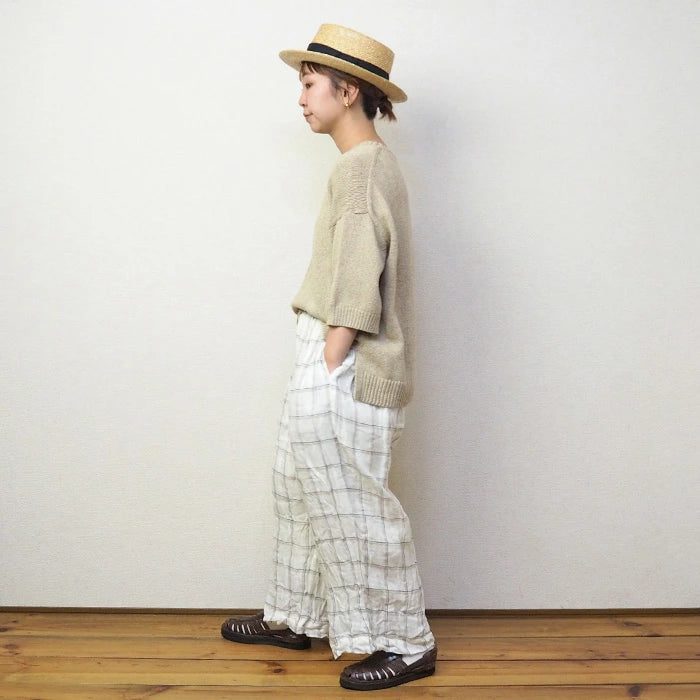 LINEN CHECK PANT - ECRU