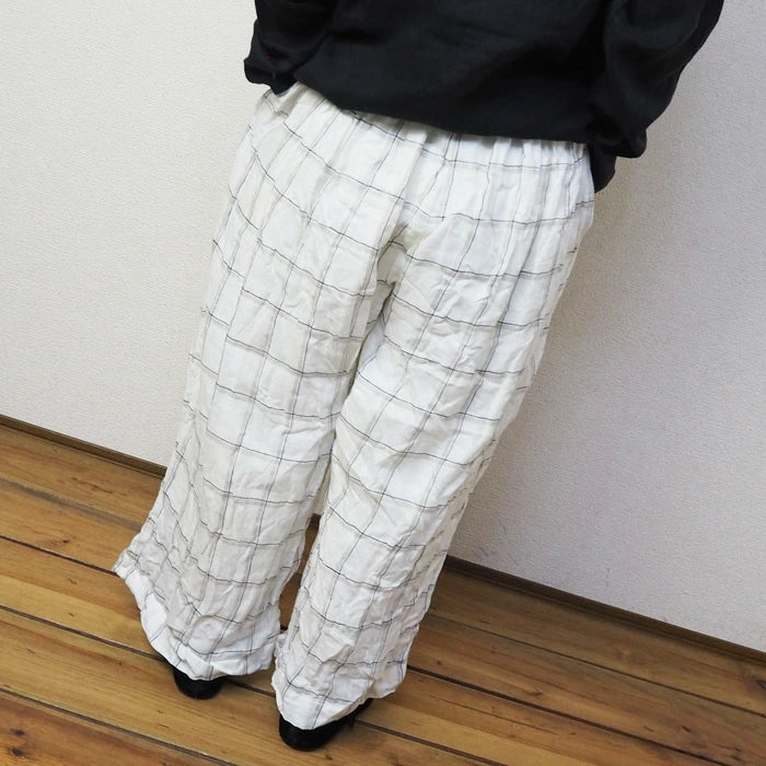 LINEN CHECK PANT - ECRU