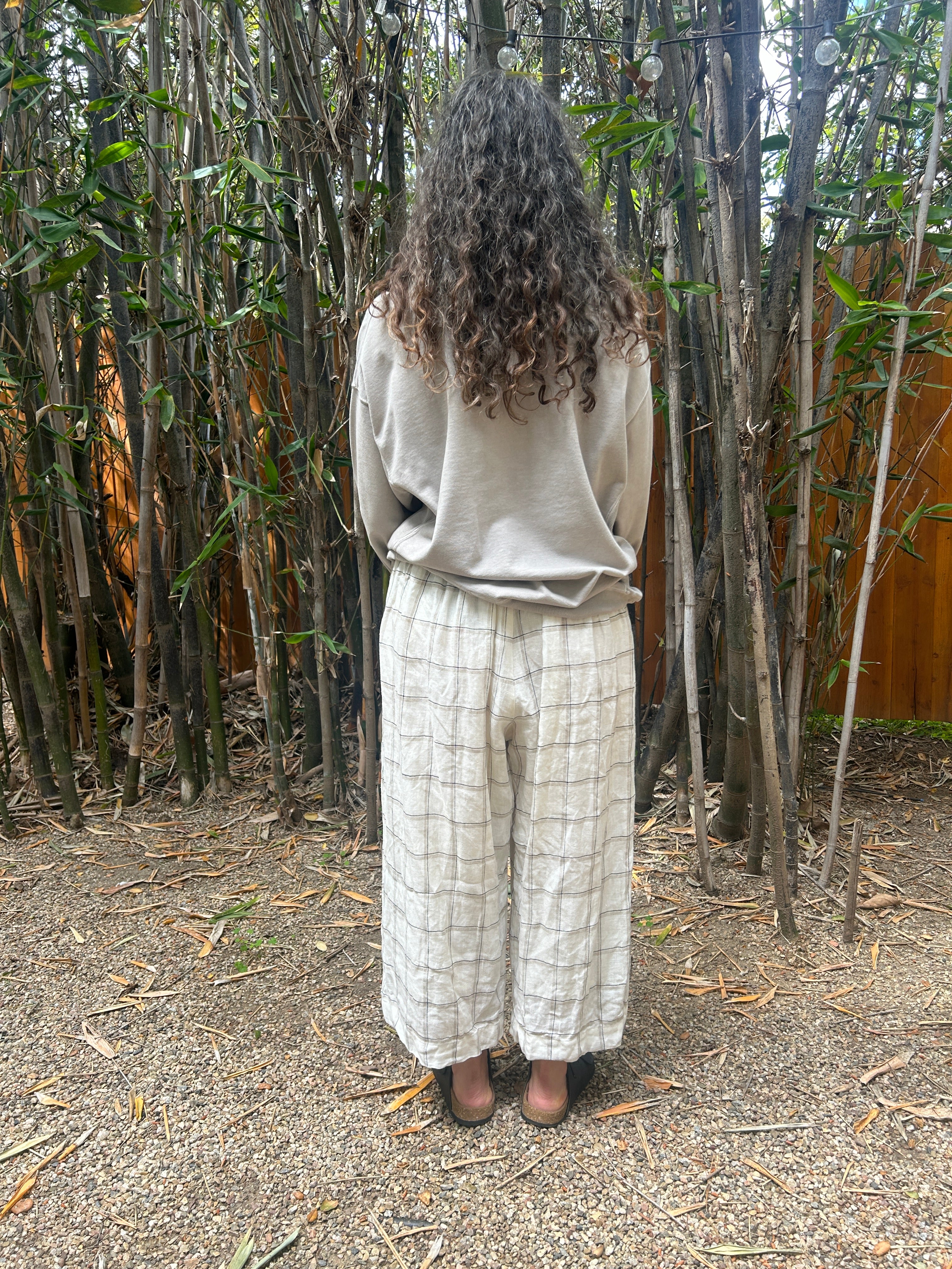 LINEN CHECK PANT - ECRU