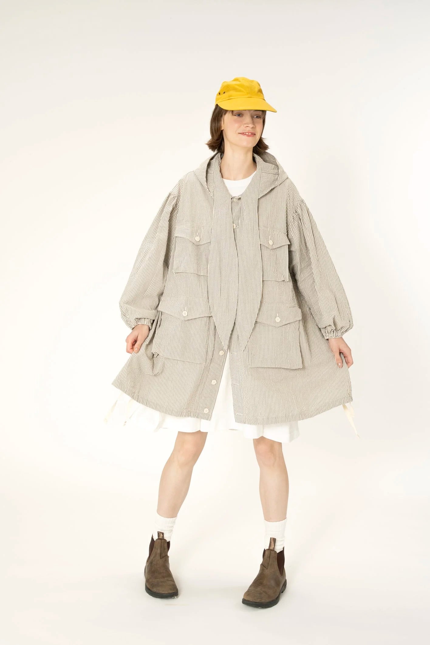 HOODED FIELD DRESS - NAVY/NATURAL SEERSUCKER