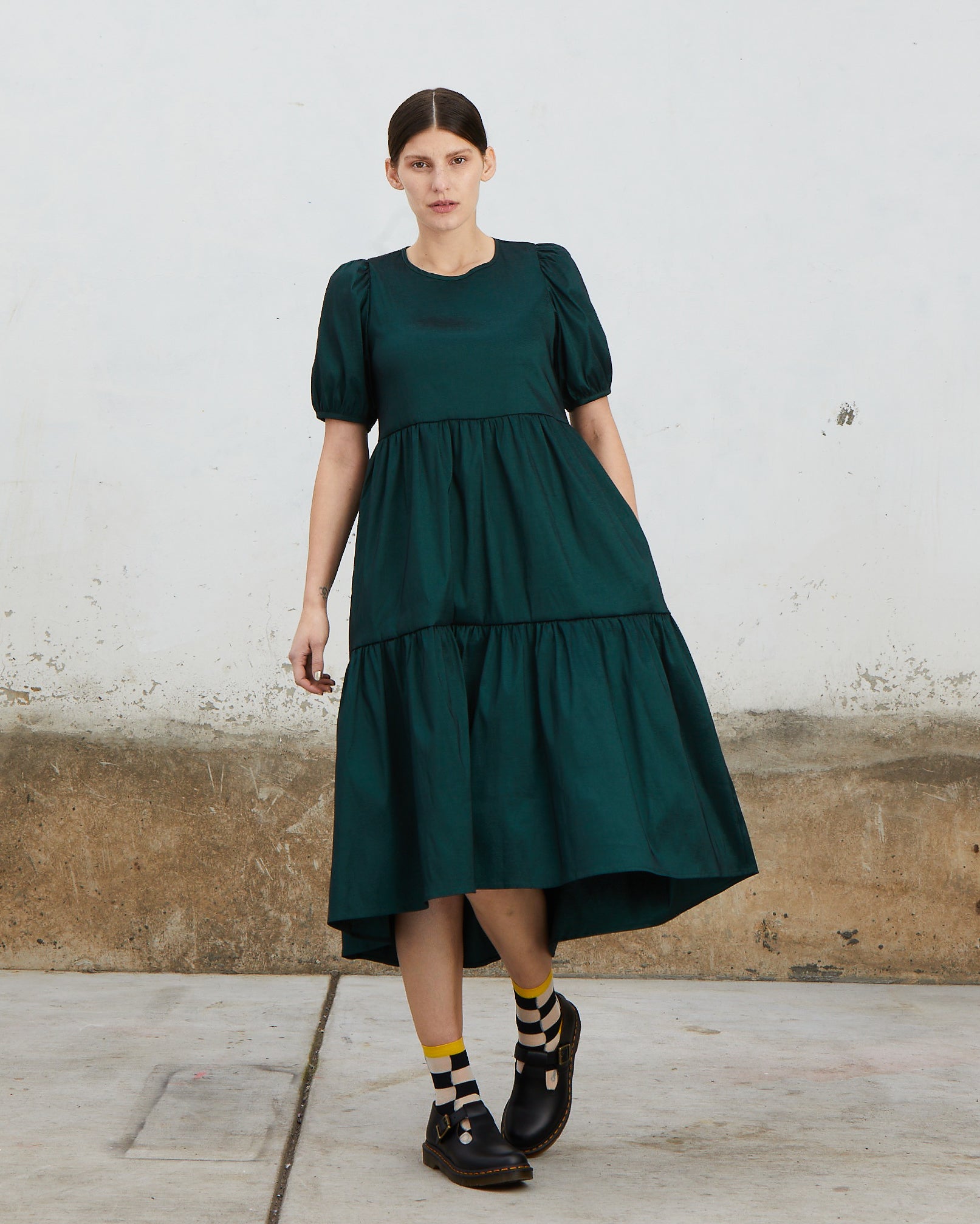 SAMPLE - STRETCH RUFFLE DRESS - BLACK