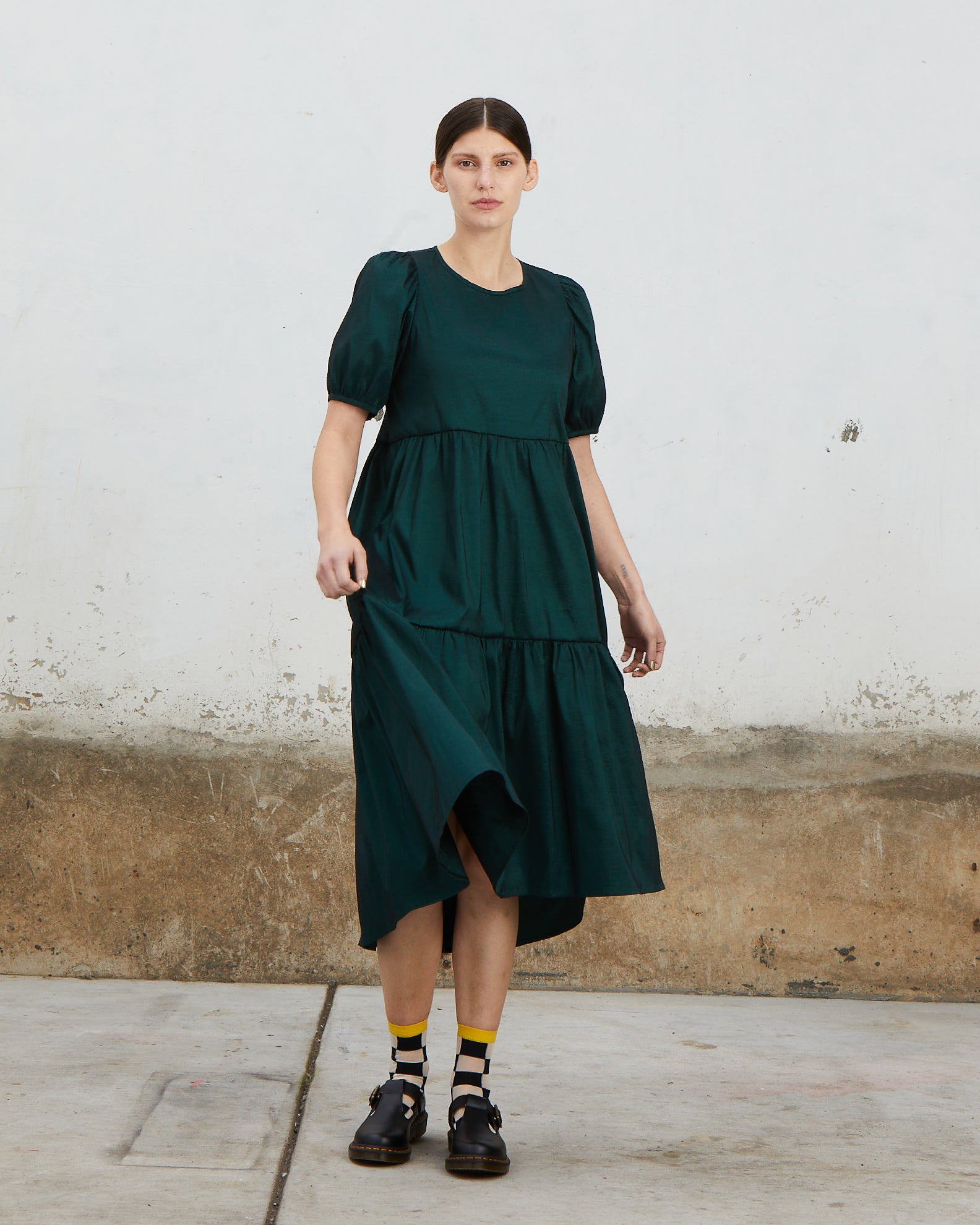 SAMPLE - STRETCH RUFFLE DRESS - BLACK