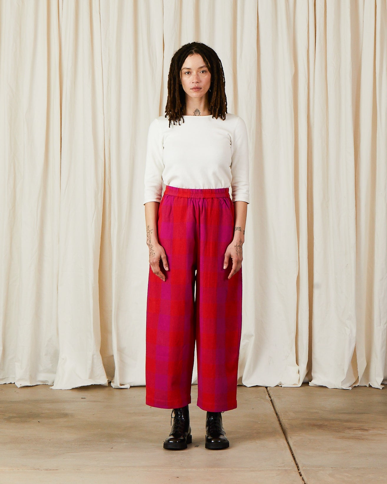 ELASTIC PANT - POPPY/PINK PLAID