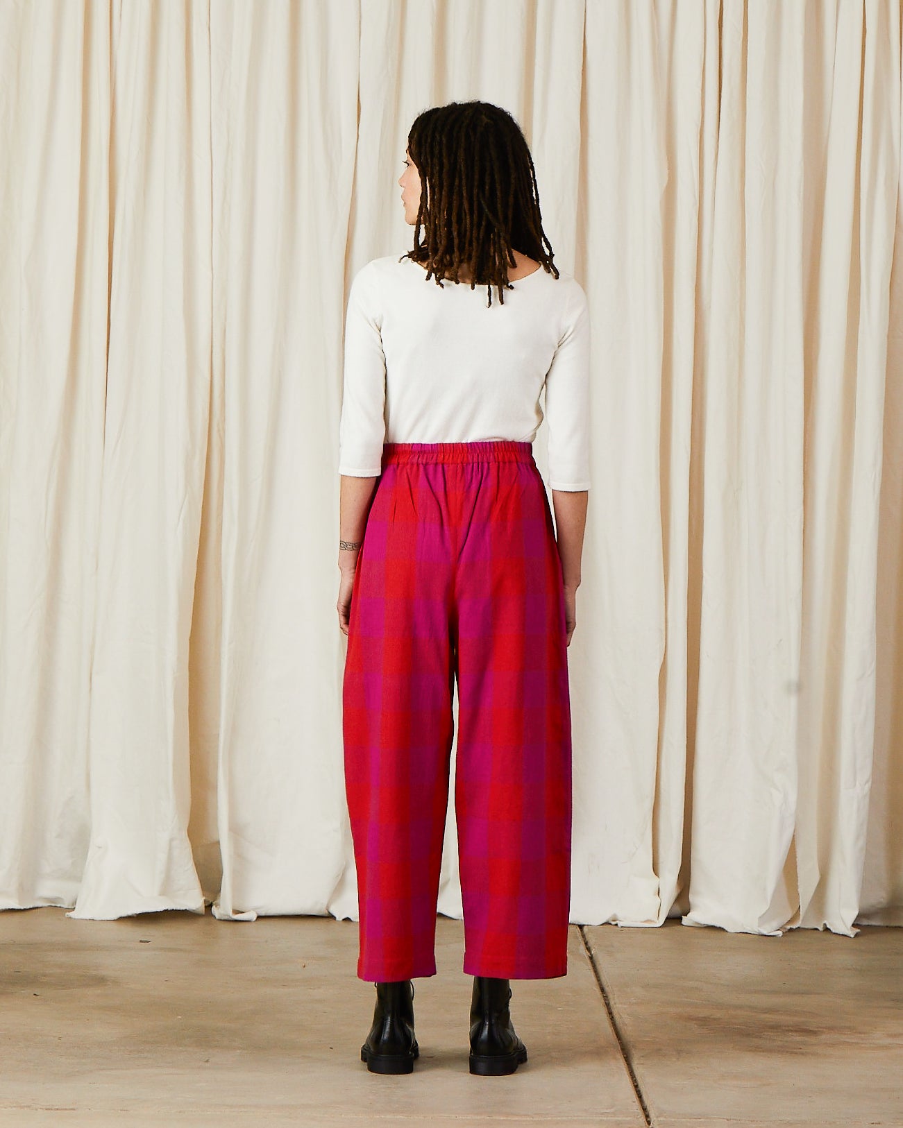 ELASTIC PANT - POPPY/PINK PLAID