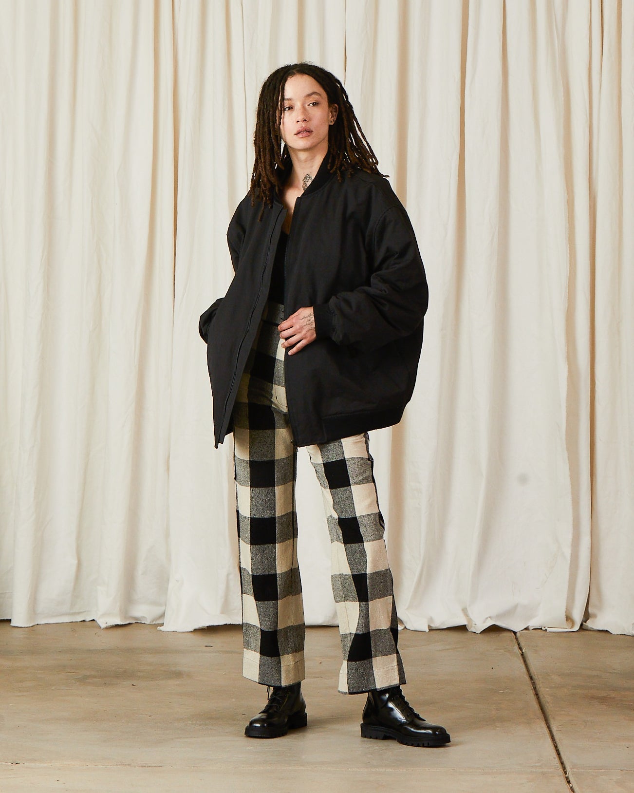 SAMPLE - FAUX LEATHER OVERSIZED BOMBER JACKET - BLACK