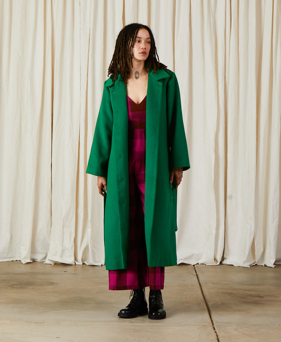 WOOL TRENCH COAT - KELLY GREEN