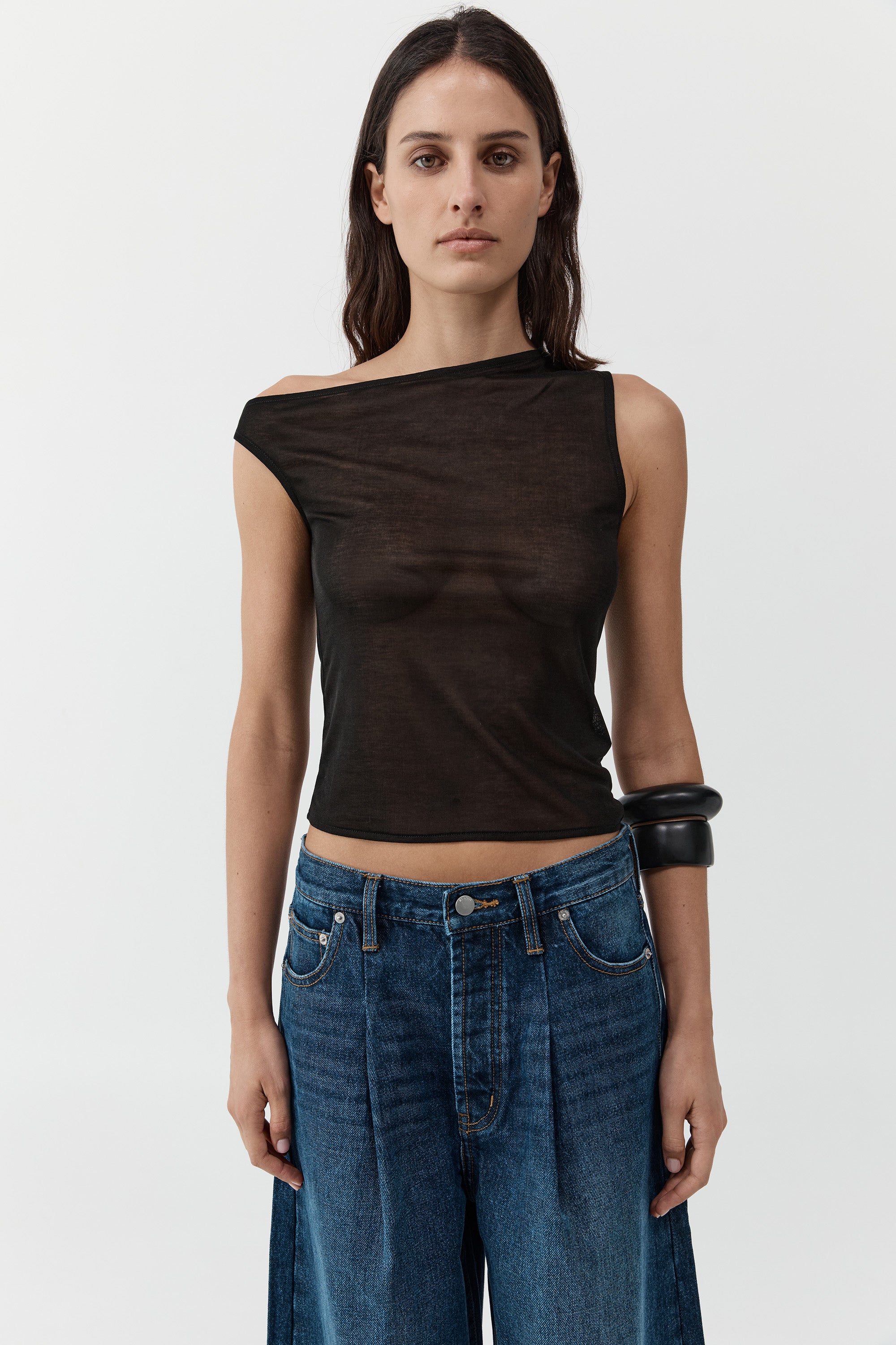 FINE JERSEY ASYMM TOP - BLACK
