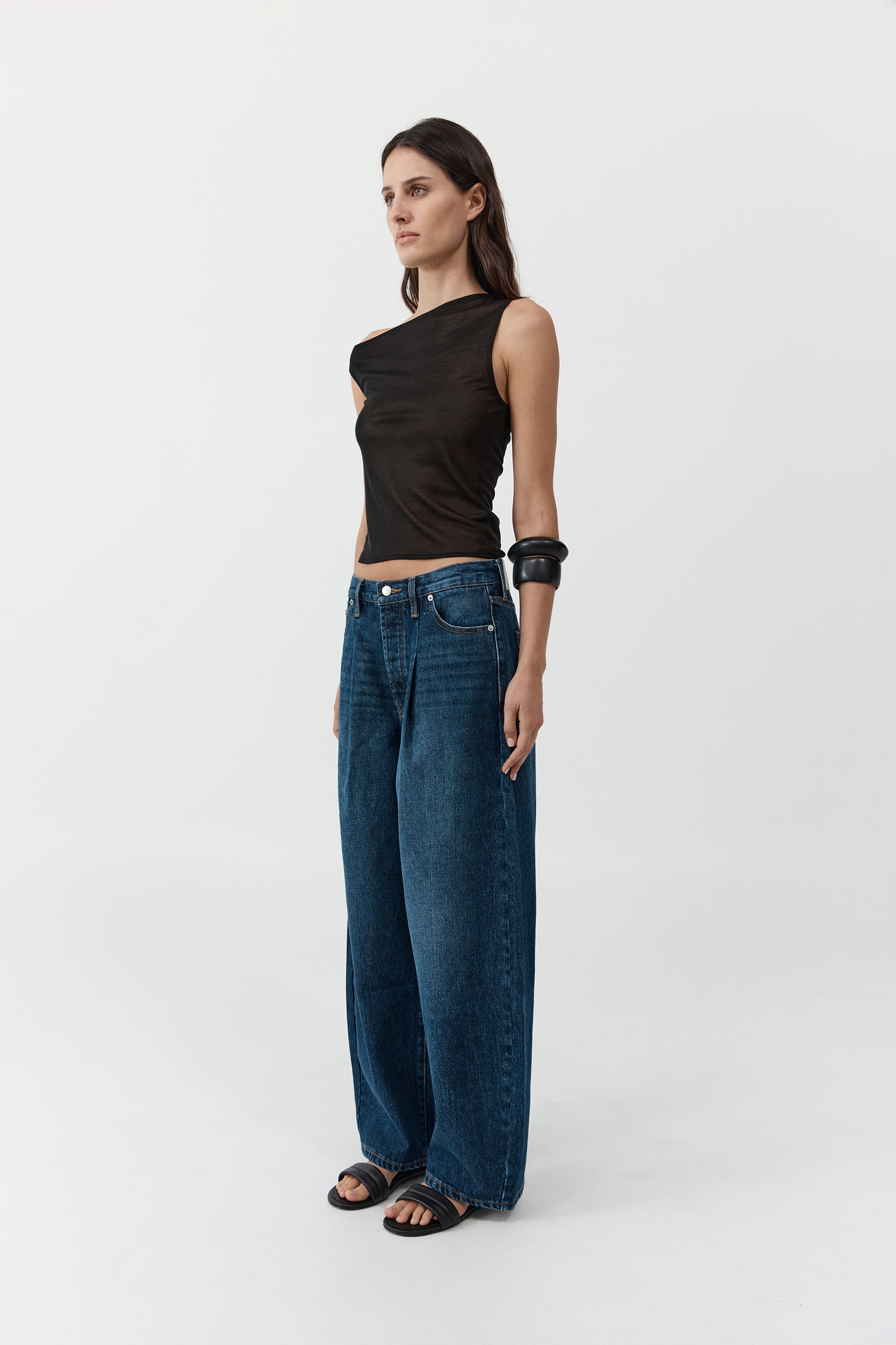 FINE JERSEY ASYMM TOP - BLACK