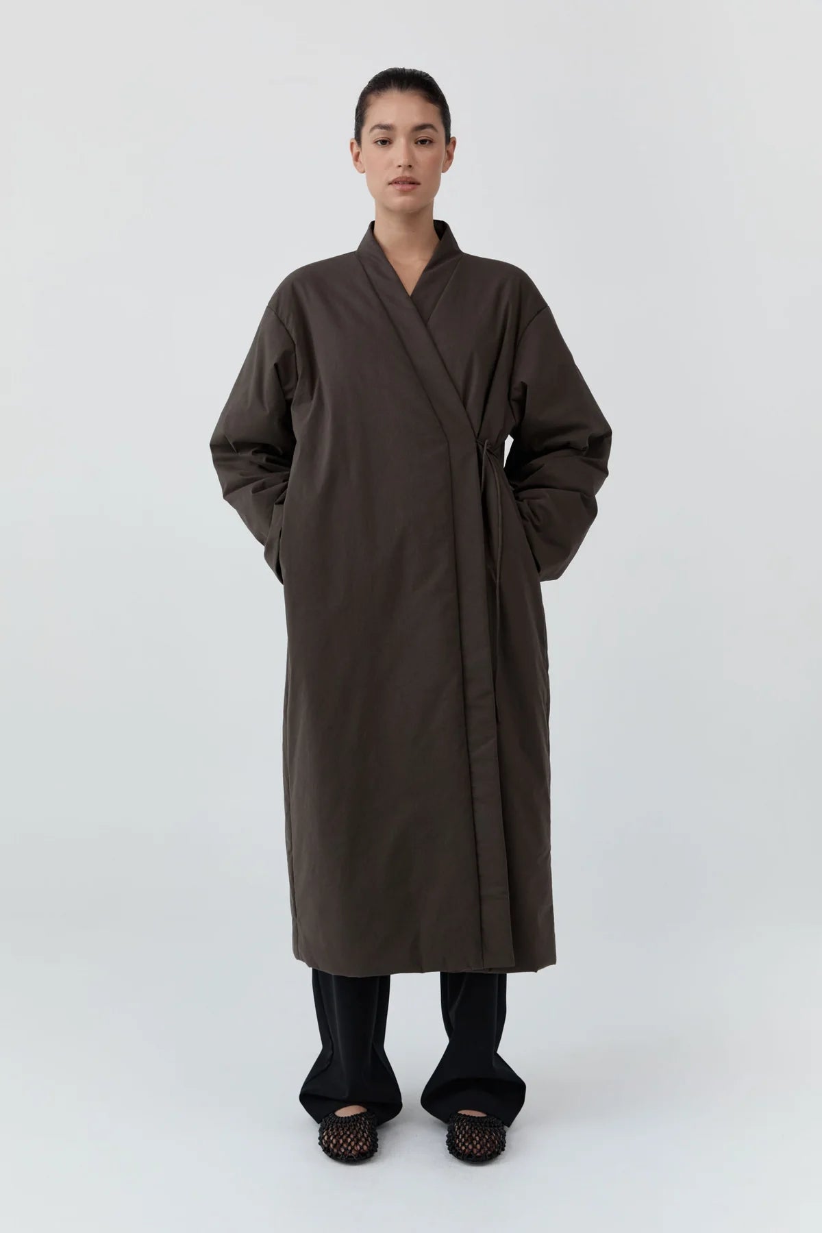 PILLOW WRAP COAT - WOOD