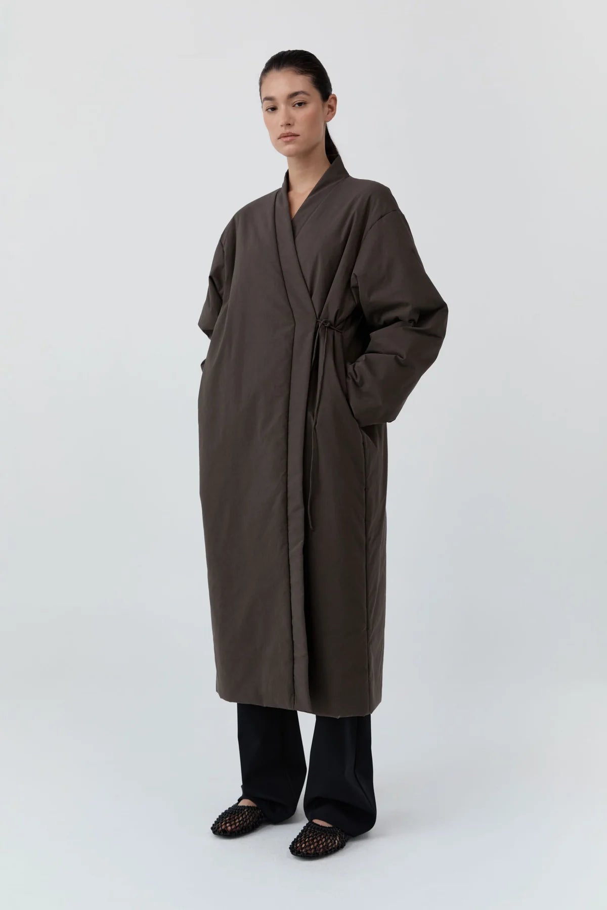 PILLOW WRAP COAT - WOOD