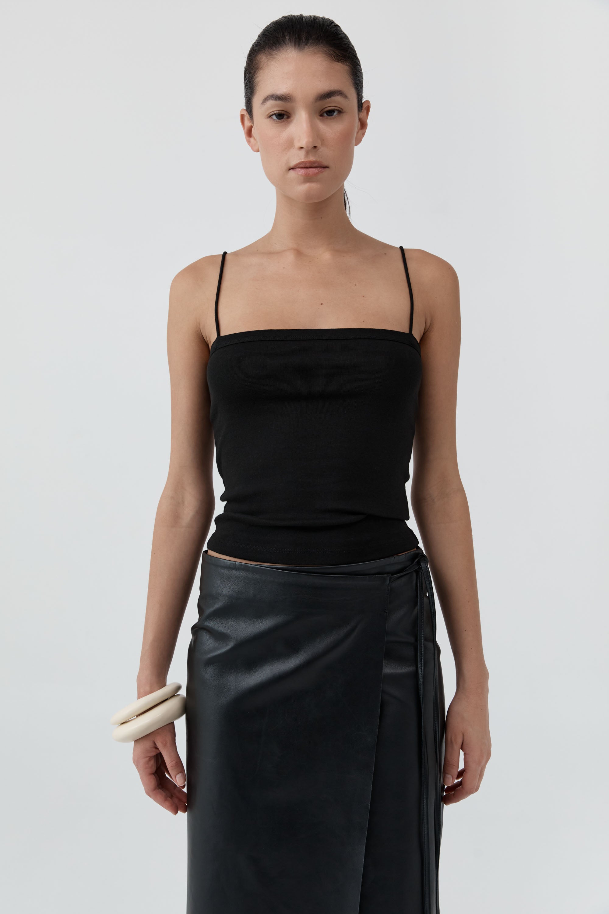 ORGANIC COTTON SQUARE NECK CAMI - BLACK