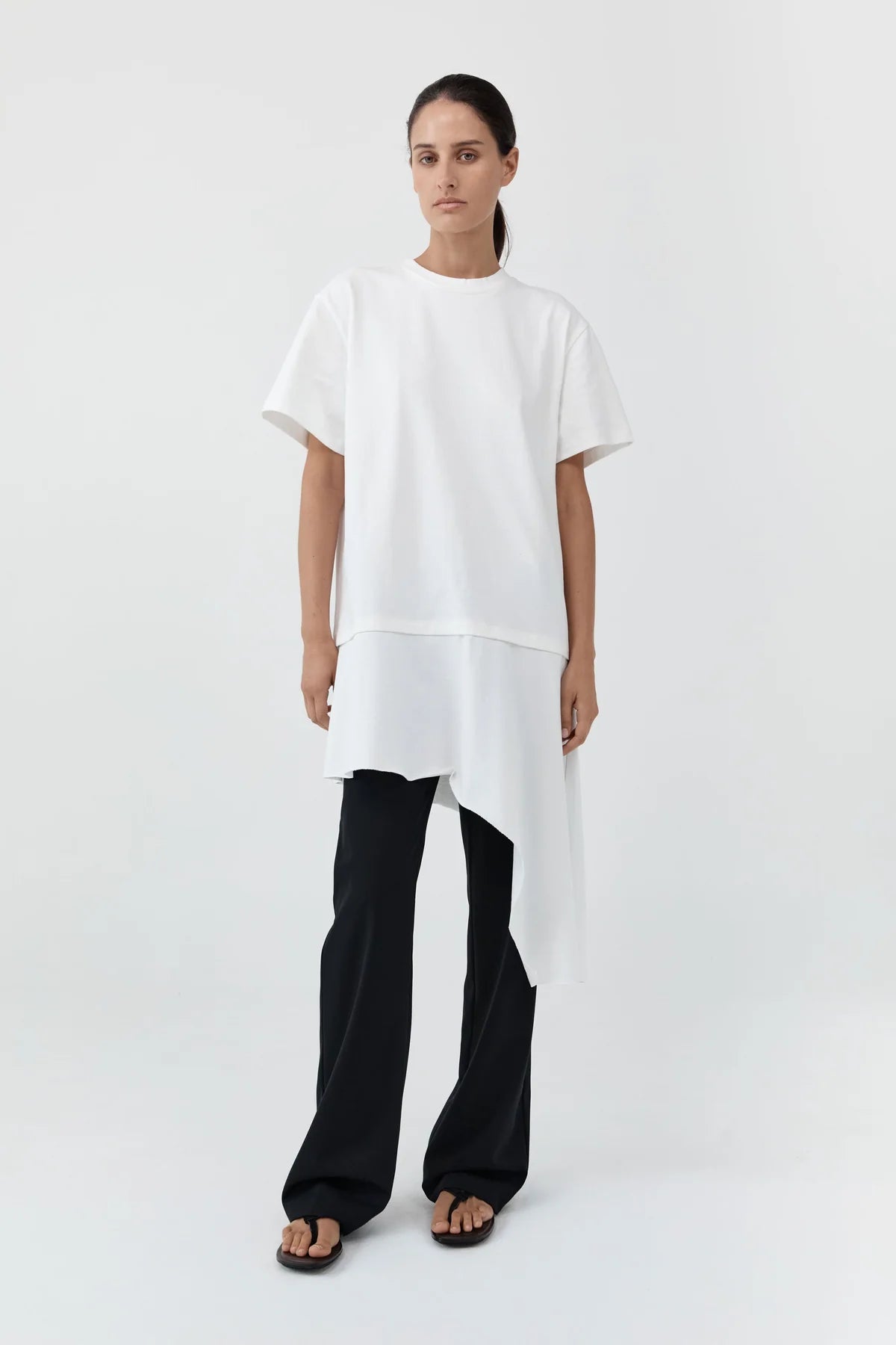 LAYERED TEE MINI DRESS - OFF WHITE