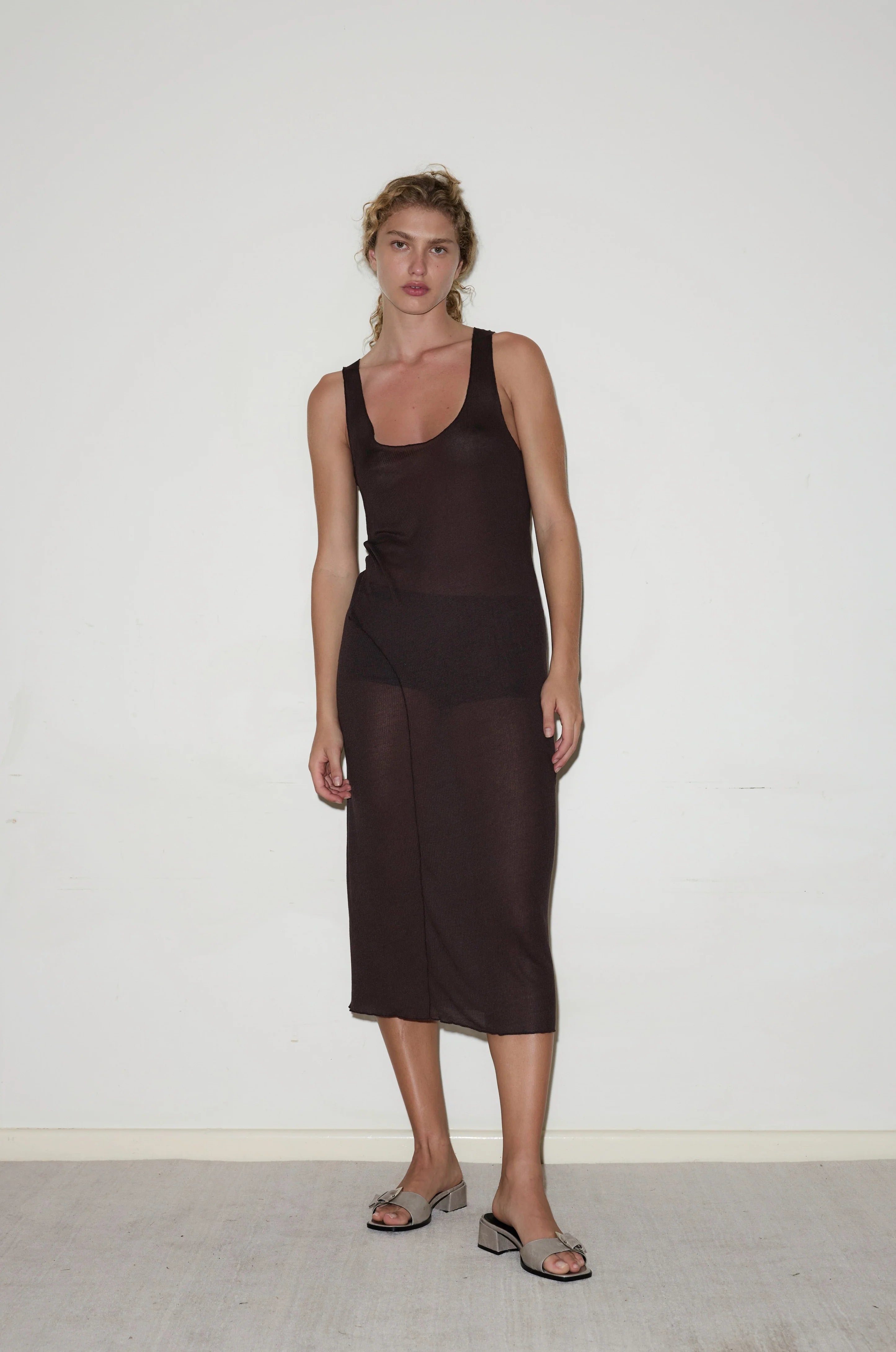 KNIT SINGLET DRESS - MAHOGANY