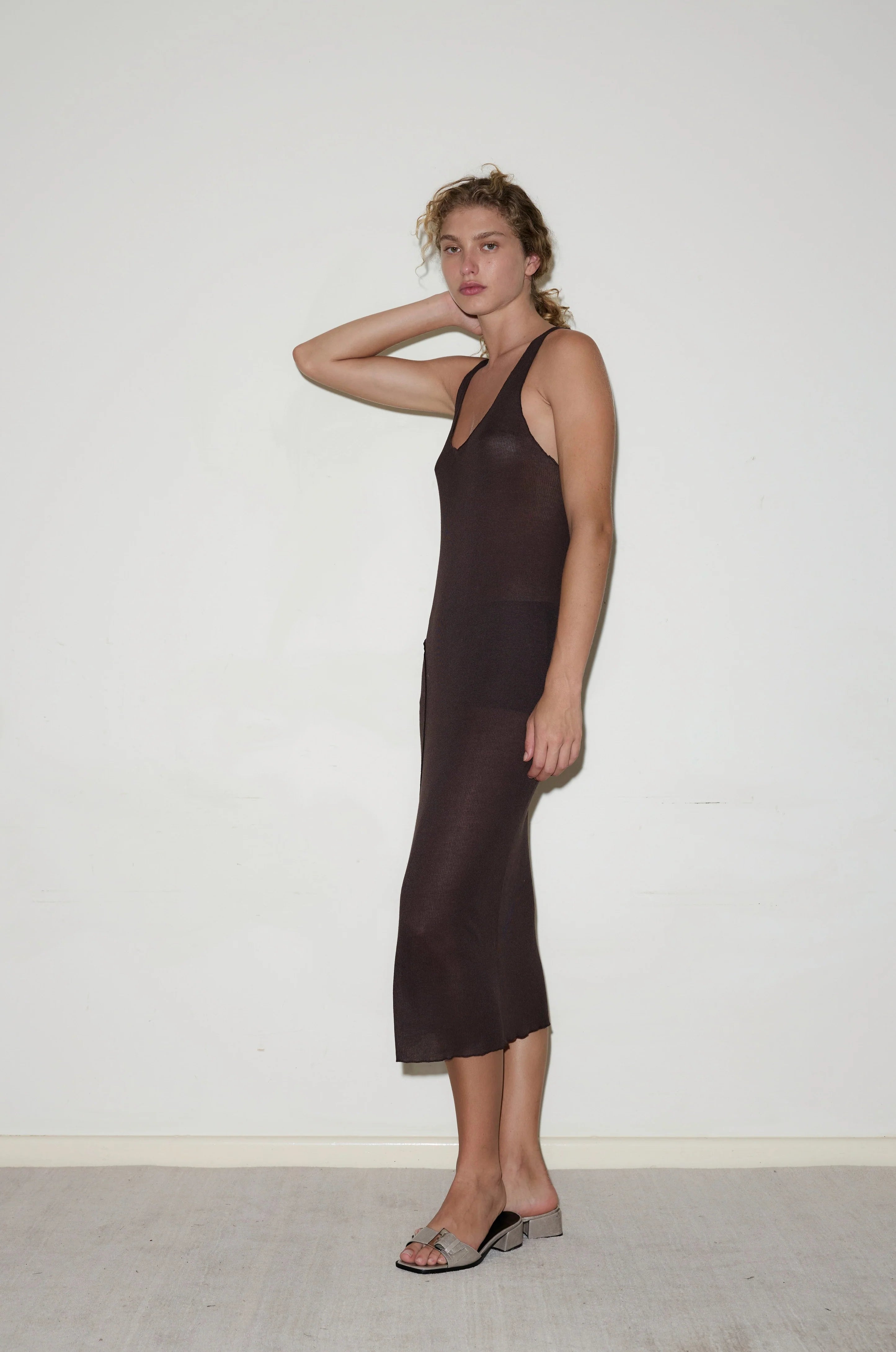 KNIT SINGLET DRESS - MAHOGANY