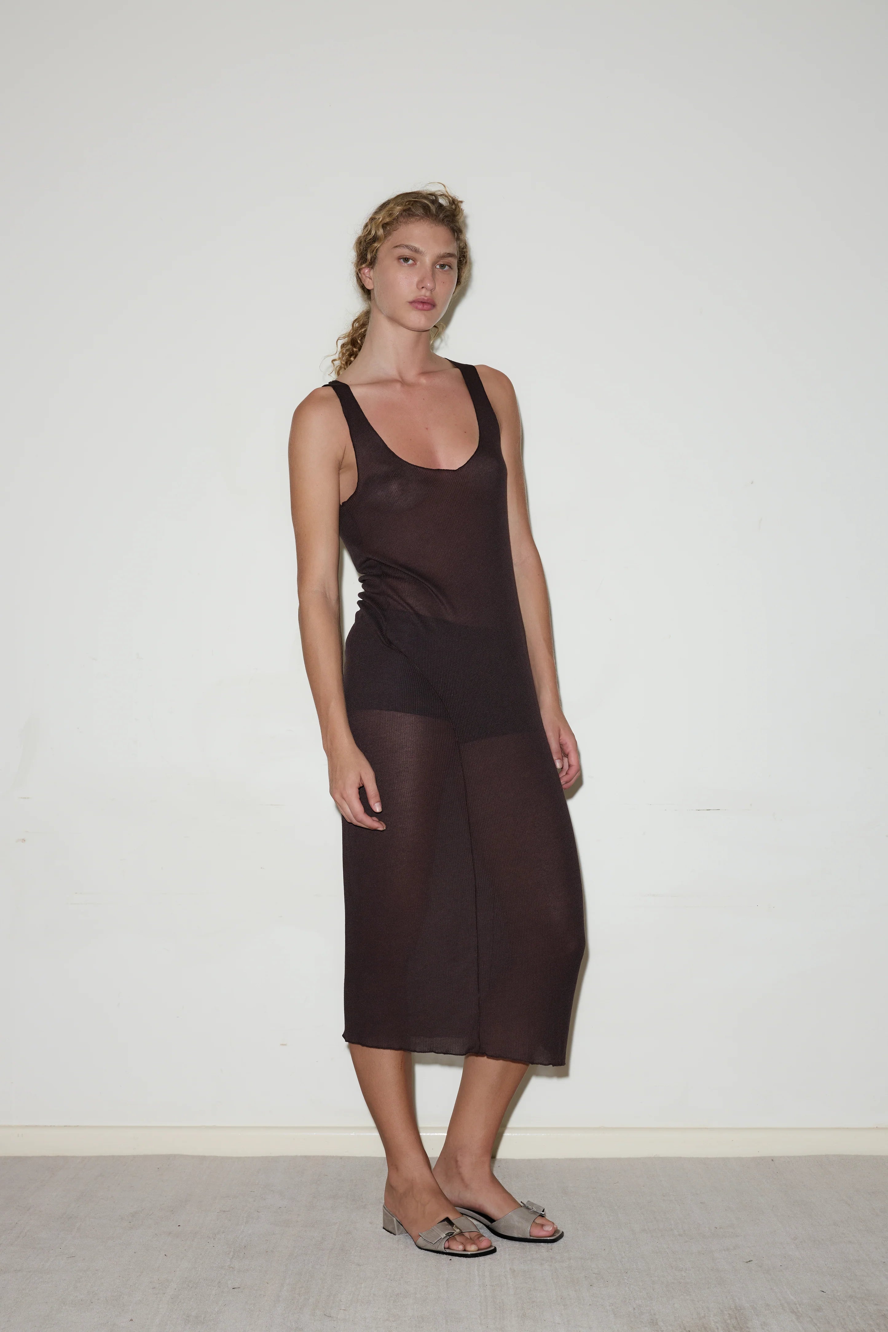 KNIT SINGLET DRESS - MAHOGANY