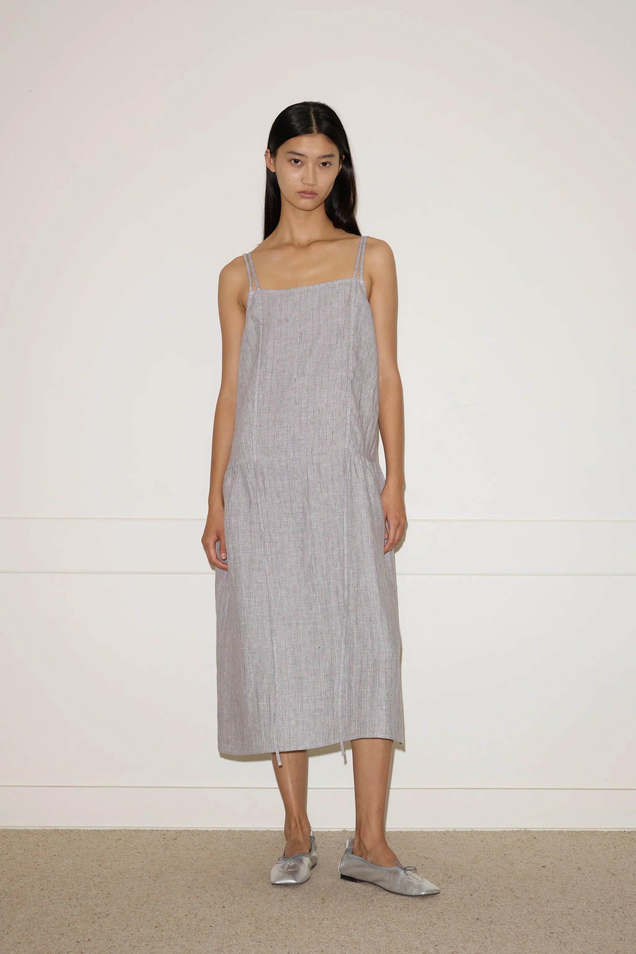 LINEN STRAP DRESS - HAZE BLUE