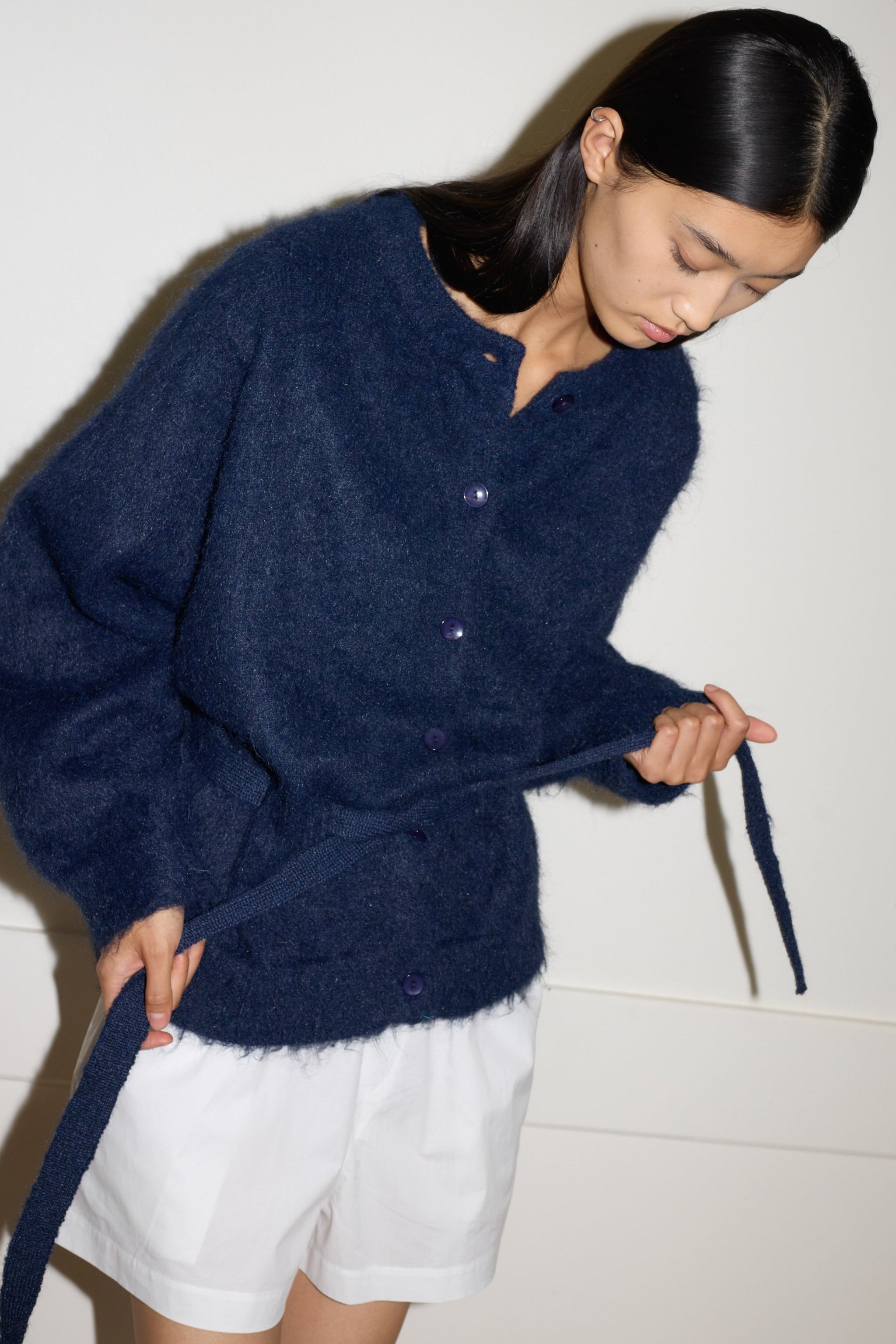 BELTED CARDI - NAVY