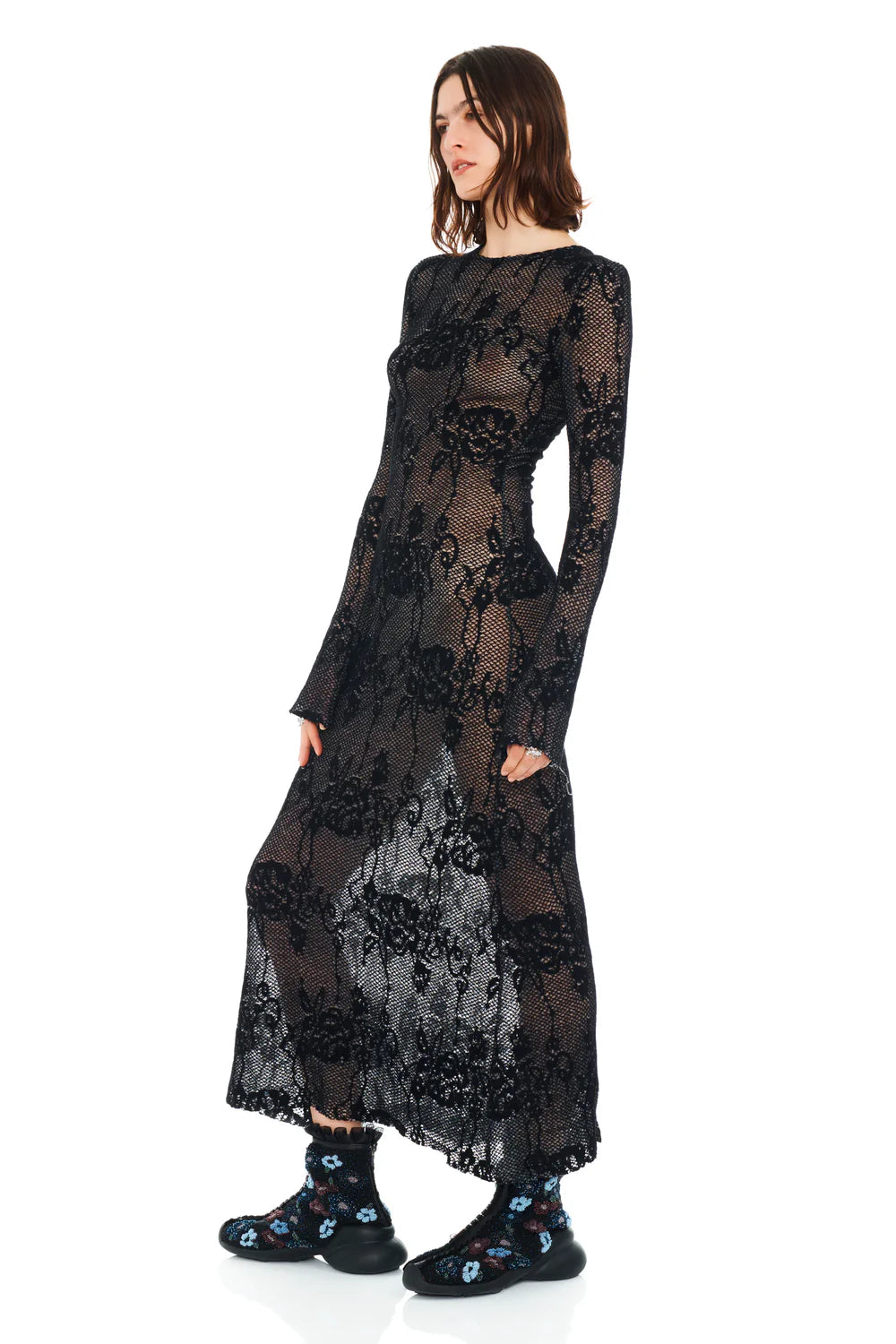 YURI DRESS - BLACK KNIT LACE