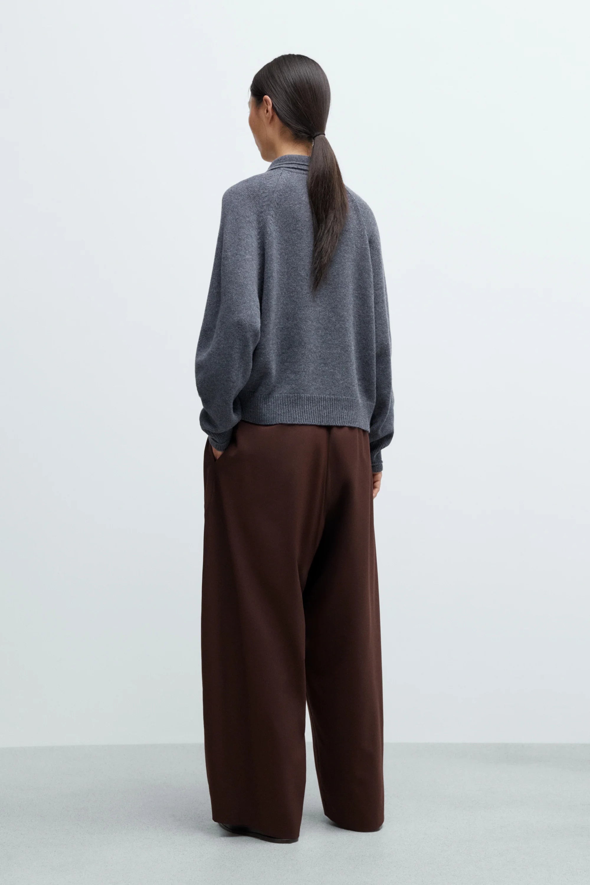 MERINO WOOL POLO SWEATER - GREY