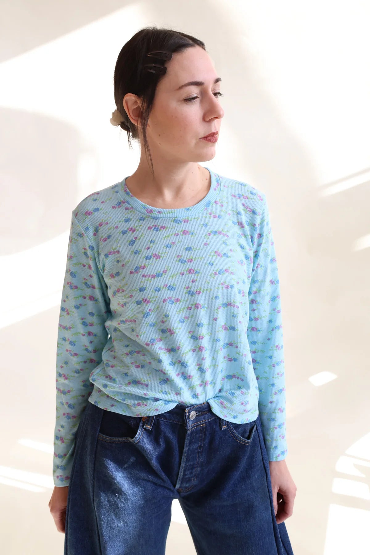 LONG SLEEVE PERFECT TEE - BLUE FLORAL