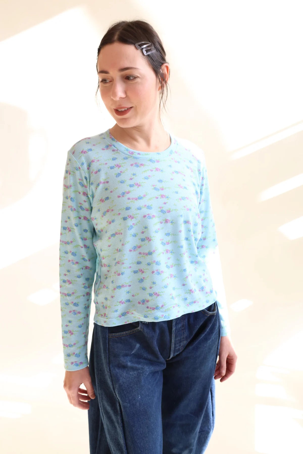 LONG SLEEVE PERFECT TEE - BLUE FLORAL