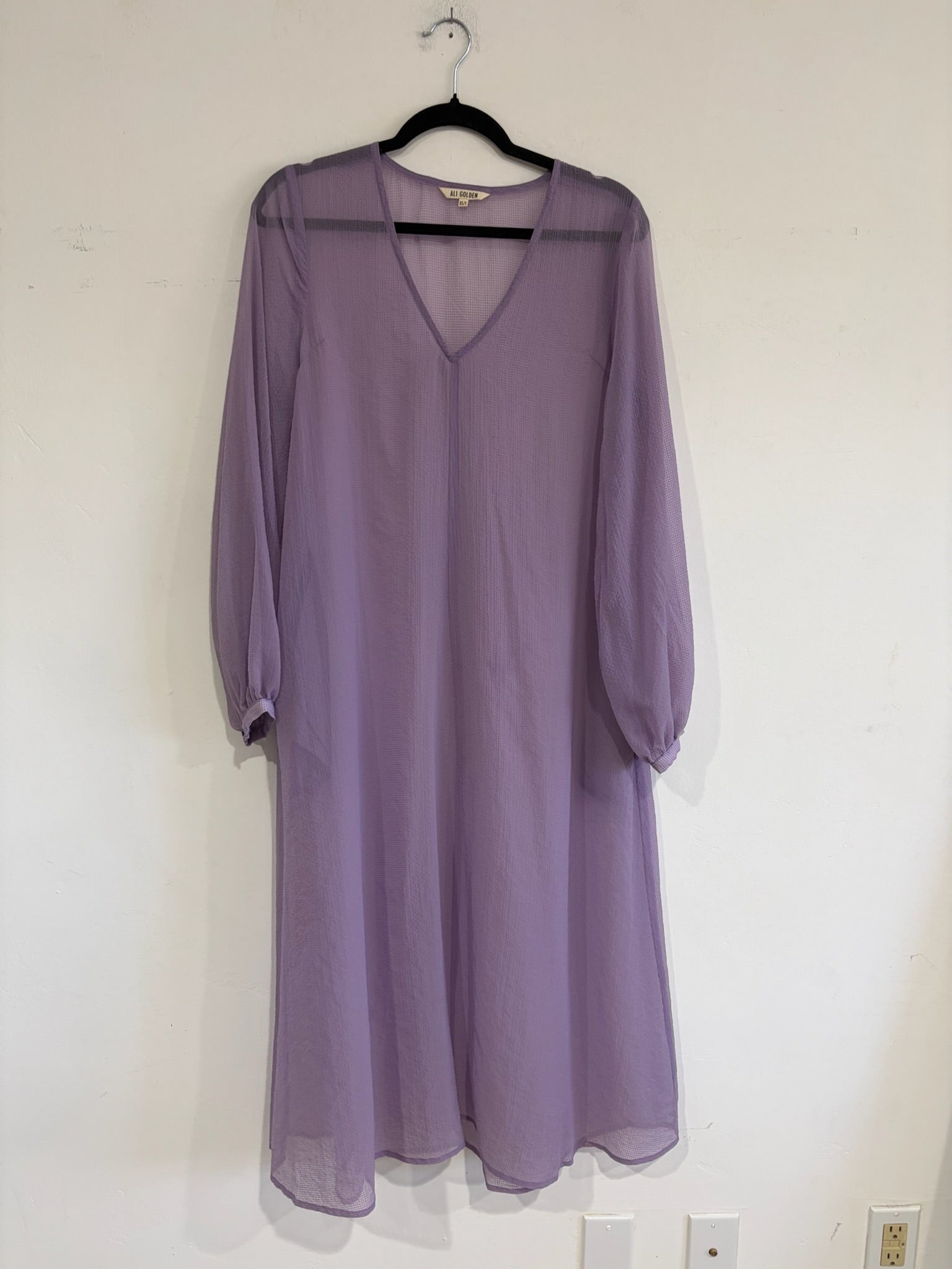 SAMPLE - SHEER LS V-NECK DRESS - LILAC