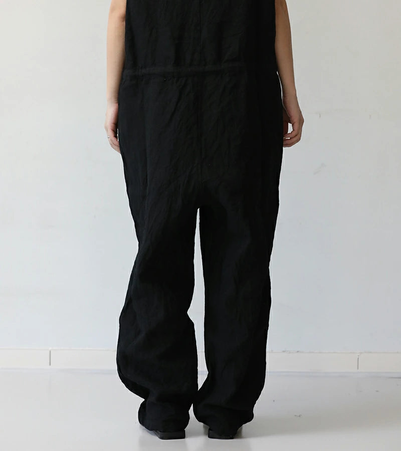 LINEN CANVAS SLEEVELESS JUMPSUIT - BLACK