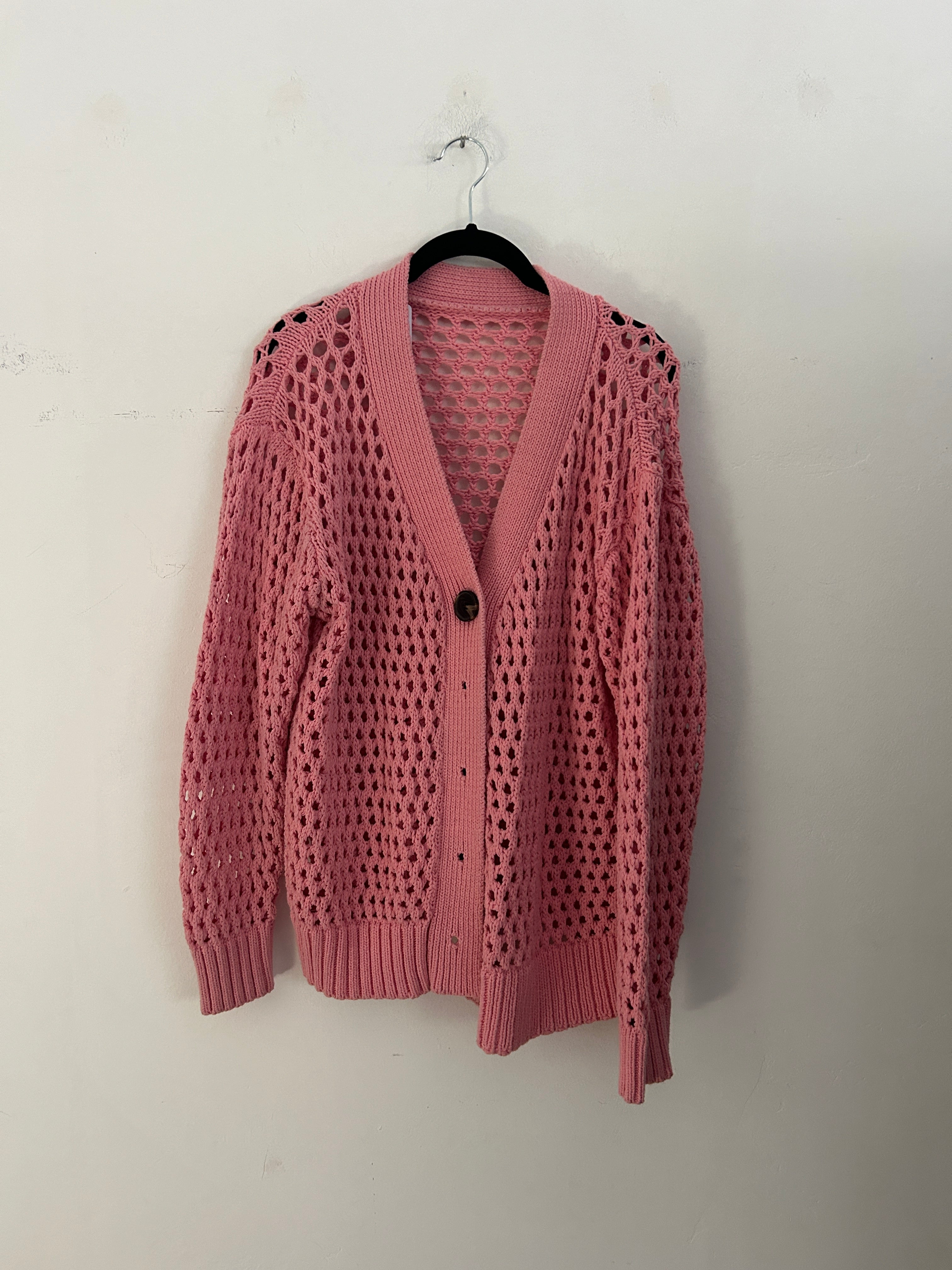 SAMPLE - OPEN KNIT CARDIGAN - BUBBLEGUM