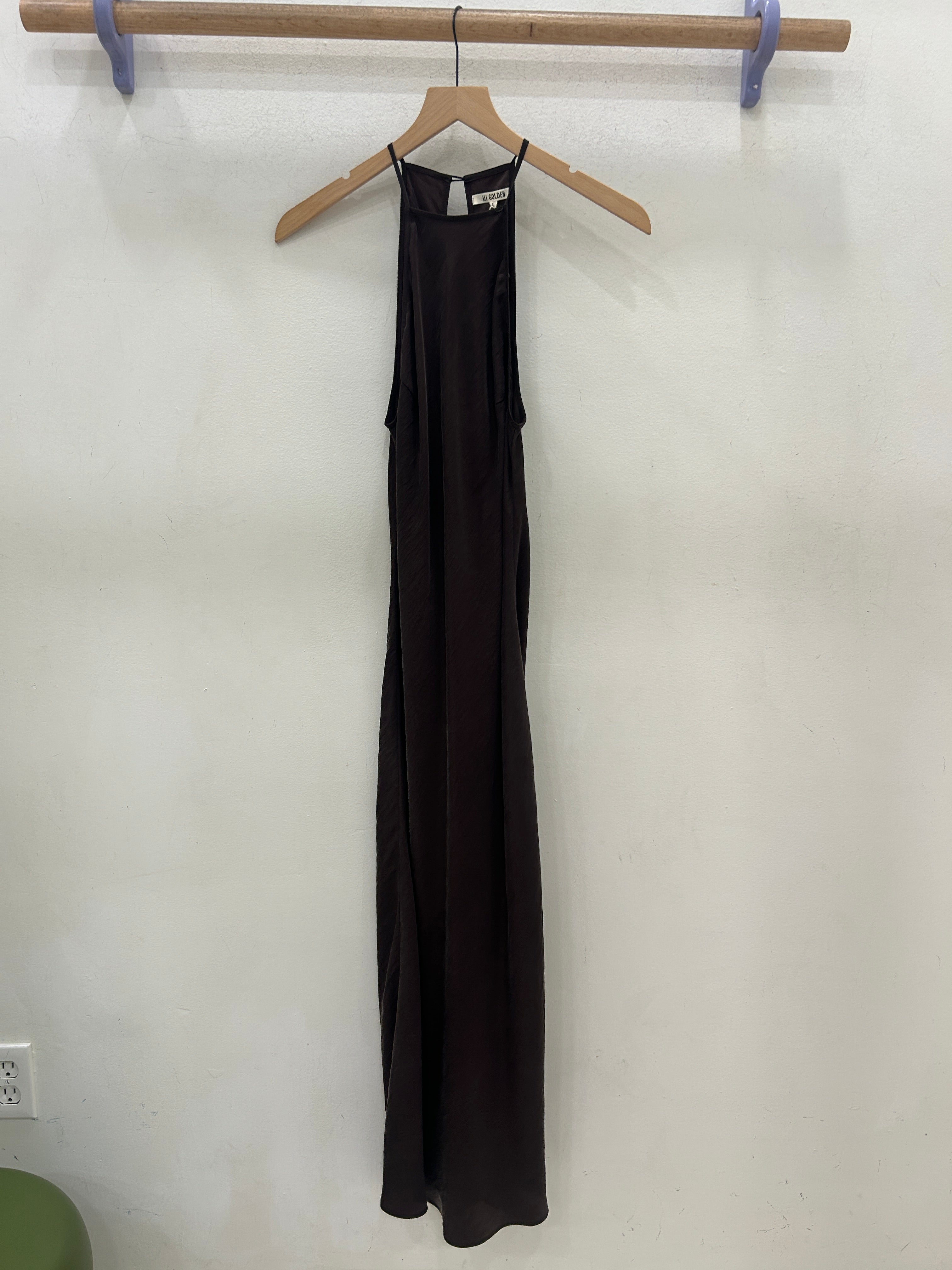 SAMPLE - HIGH NECK BIAS DRESS - SUEDED BROWN