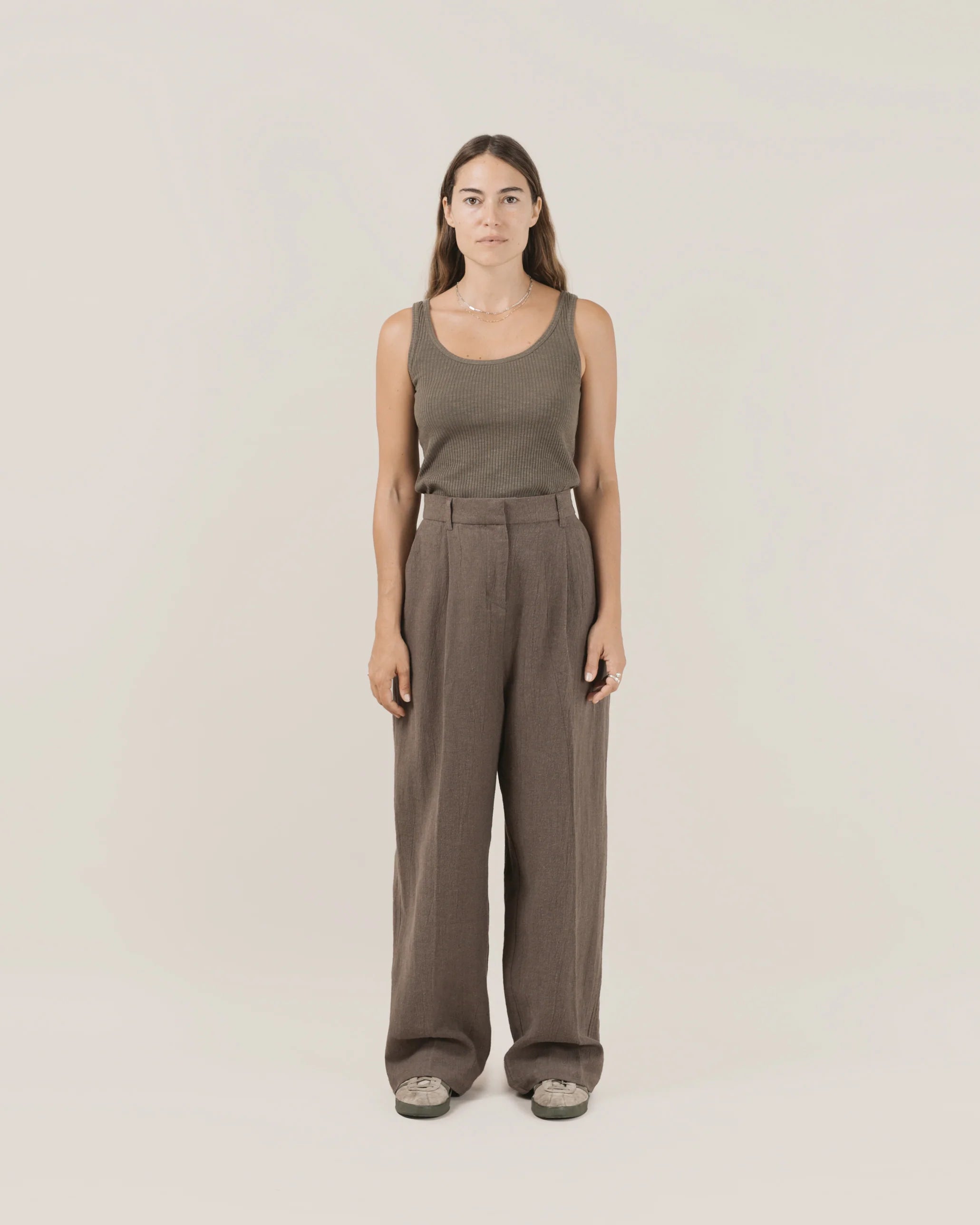 WIDE LEG TAILORED TROUSER - CHARCOAL