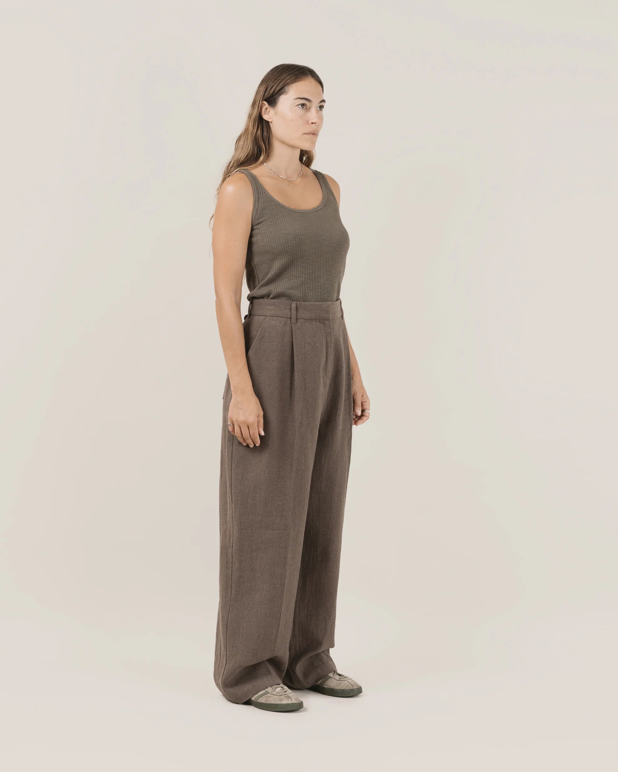 WIDE LEG TAILORED TROUSER - CHARCOAL