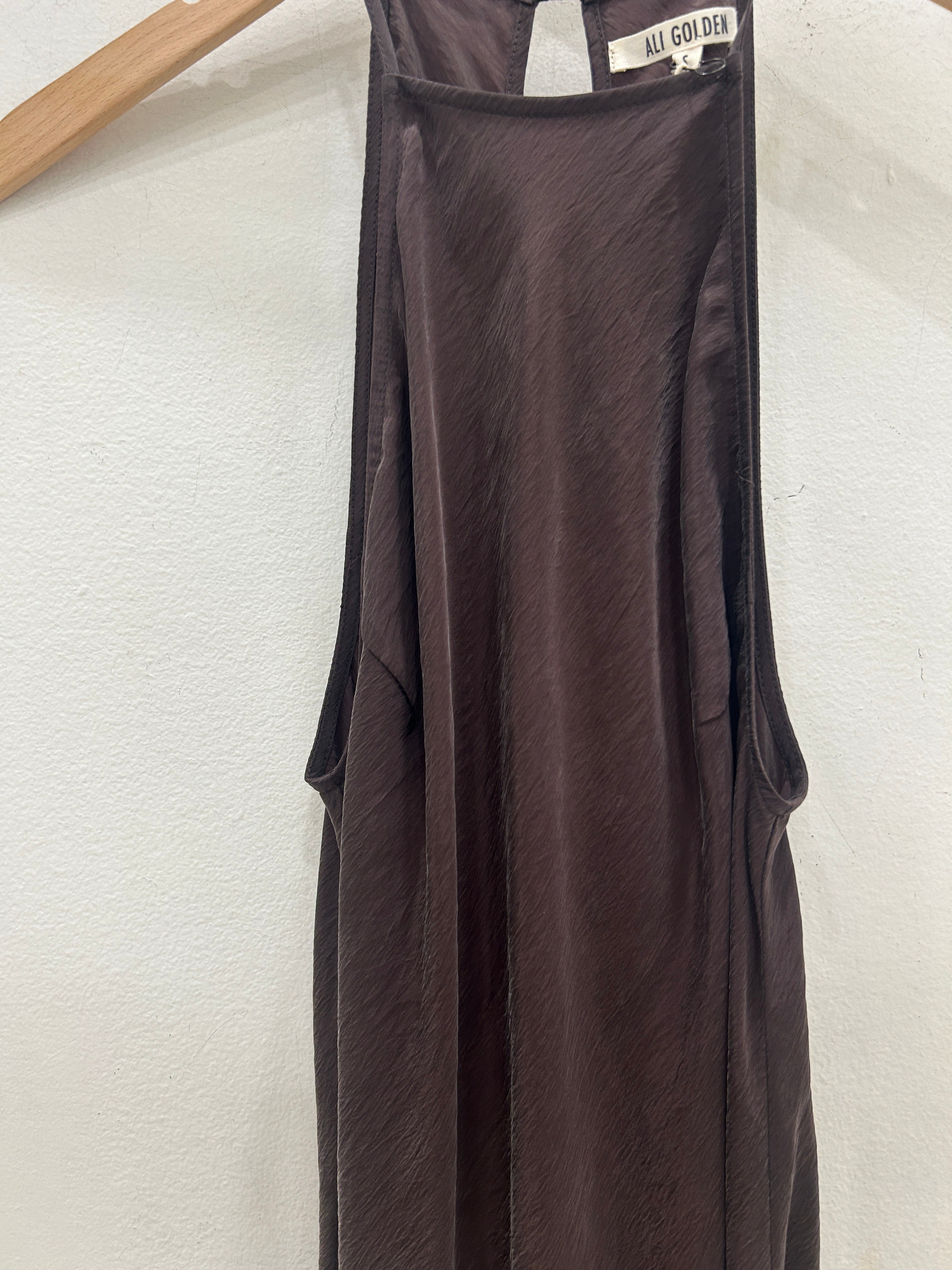 SAMPLE - HIGH NECK BIAS DRESS - SUEDED BROWN