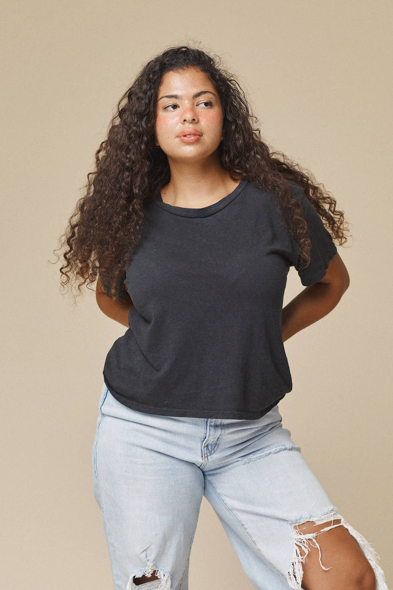 CROPPED LOREL TEE - NAVY