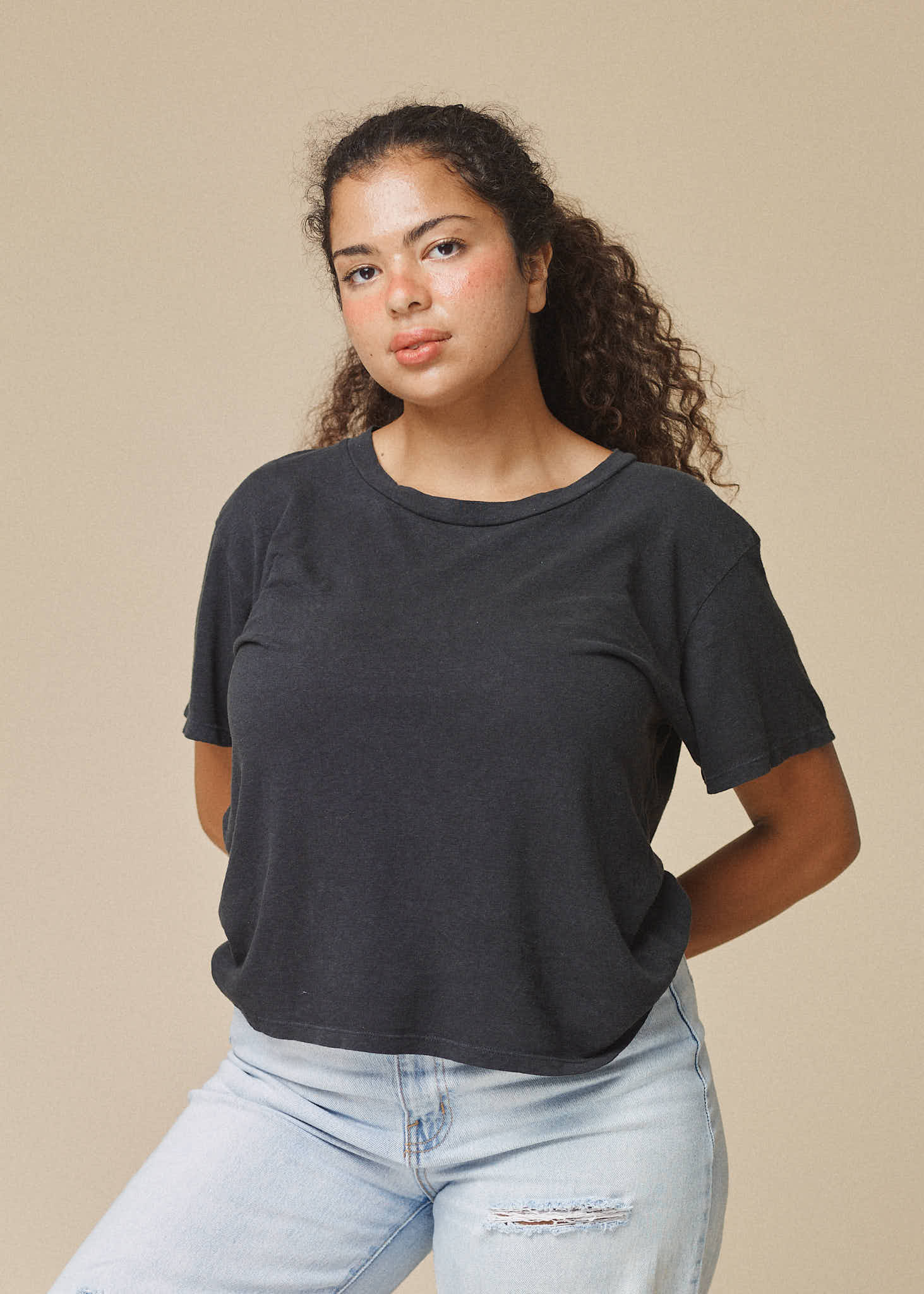 CROPPED LOREL TEE - NAVY