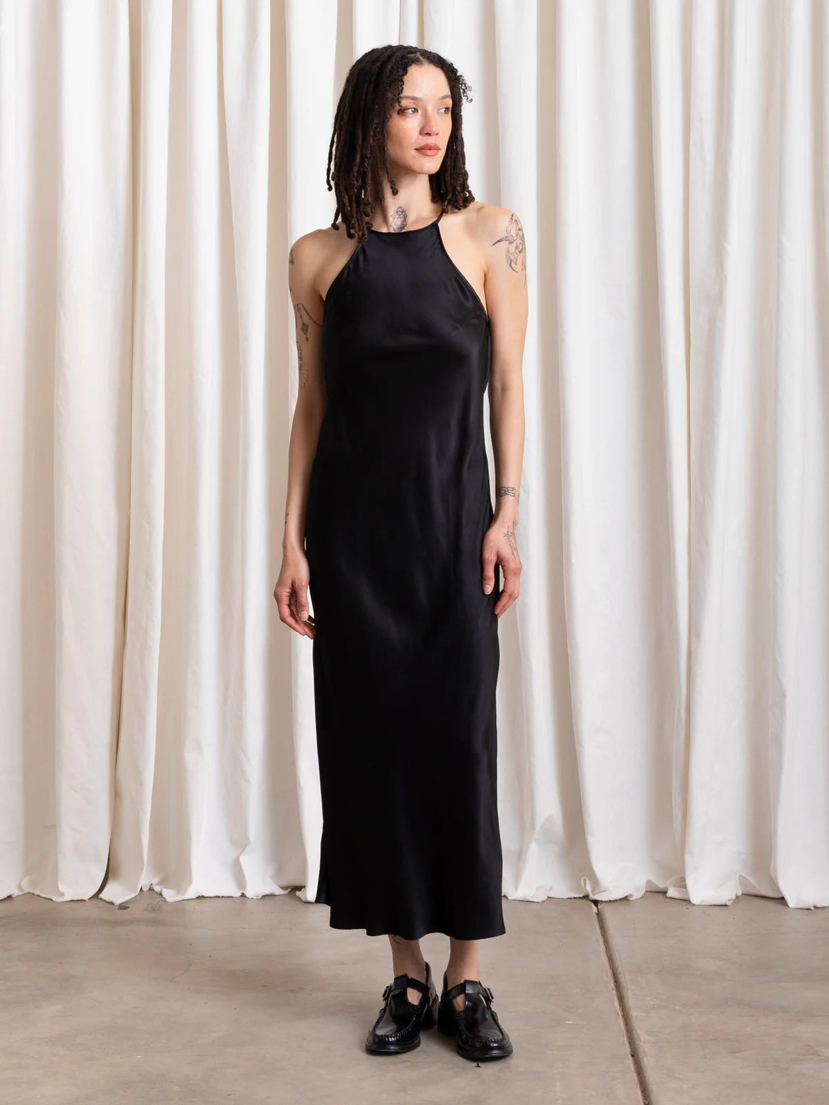 SAMPLE - HIGH NECK BIAS DRESS - SUEDED BROWN