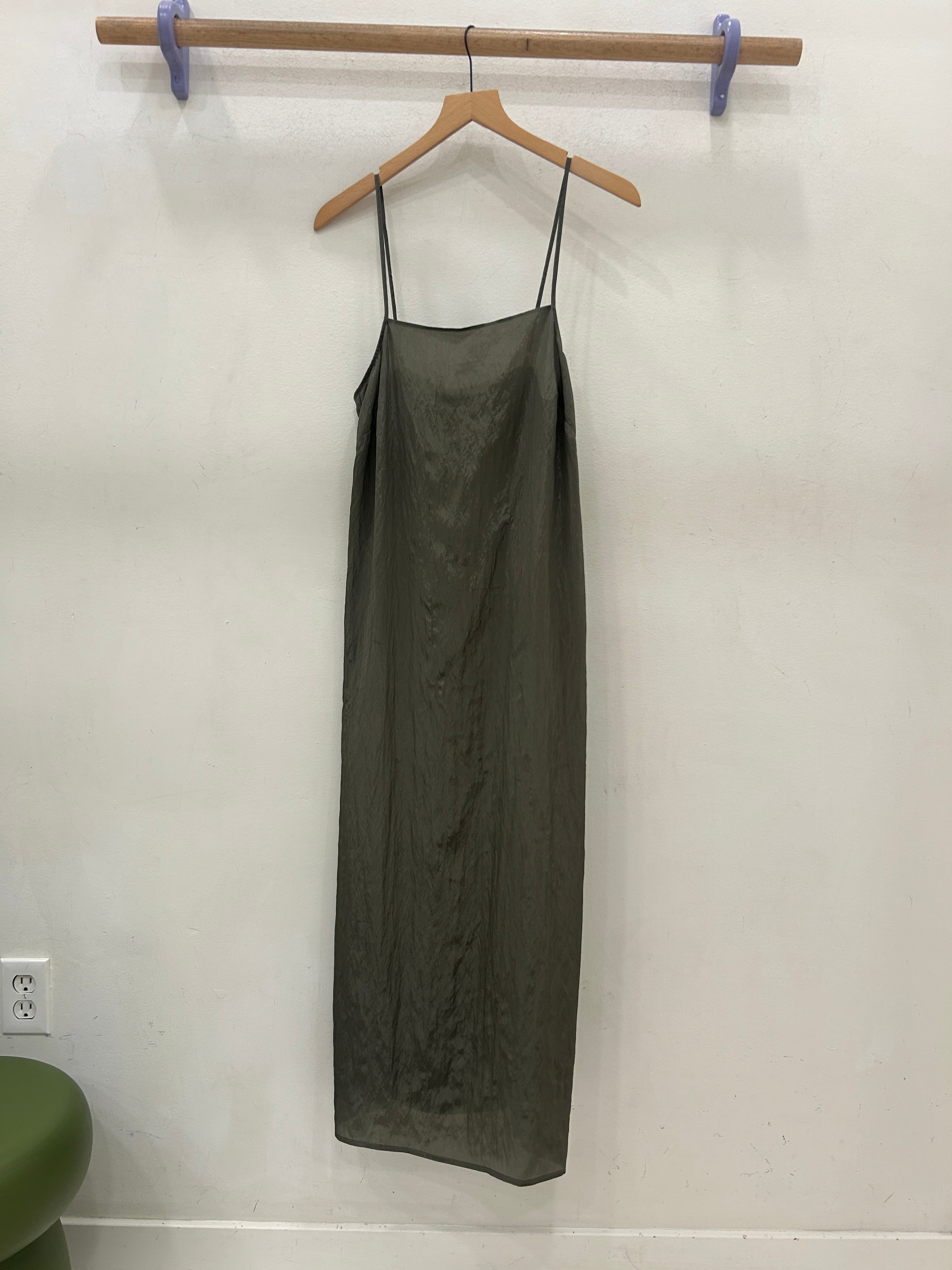 DAMAGED - SQUARE NECK SLIP DRESS - SAGE (STAINED)