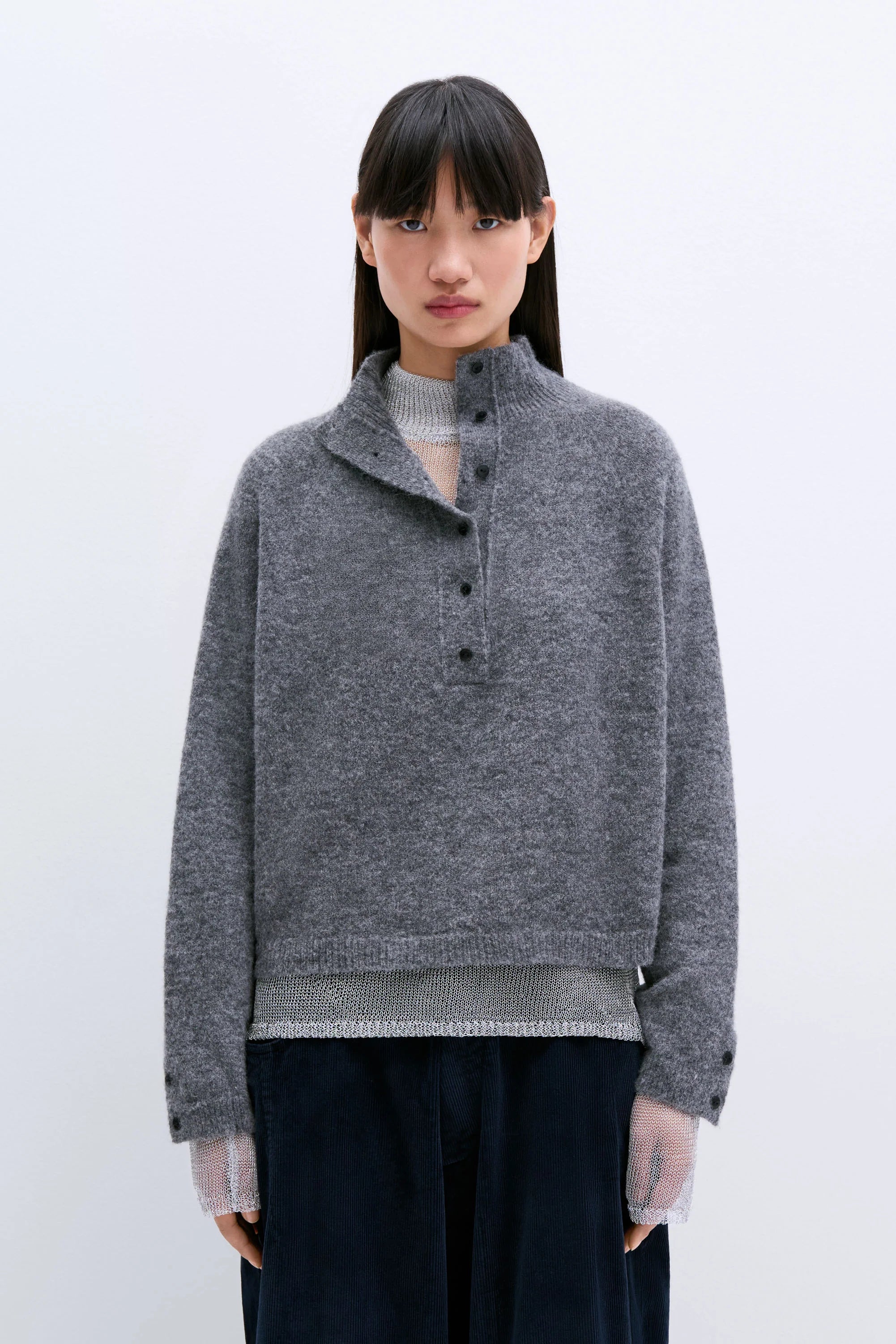 BABY ALPACA POLO SWEATER - GRAY