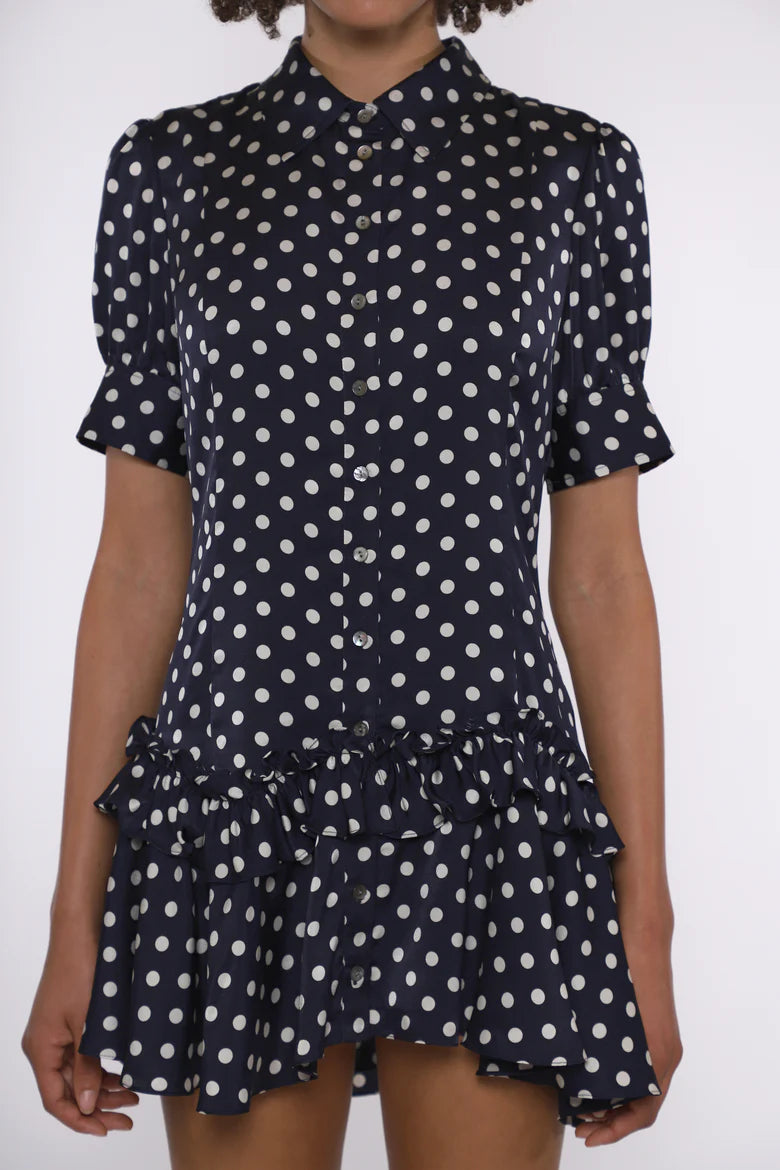 SNOOD DRESS - NAVY POLKA DOT